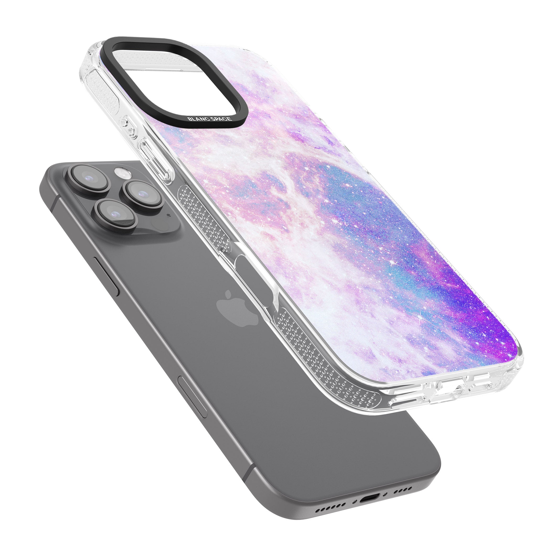 Purple & Blue Galaxy Pattern Design iPhone 16 Pro Max / 16 Pro Clear Case Impact Air - Blanc Space