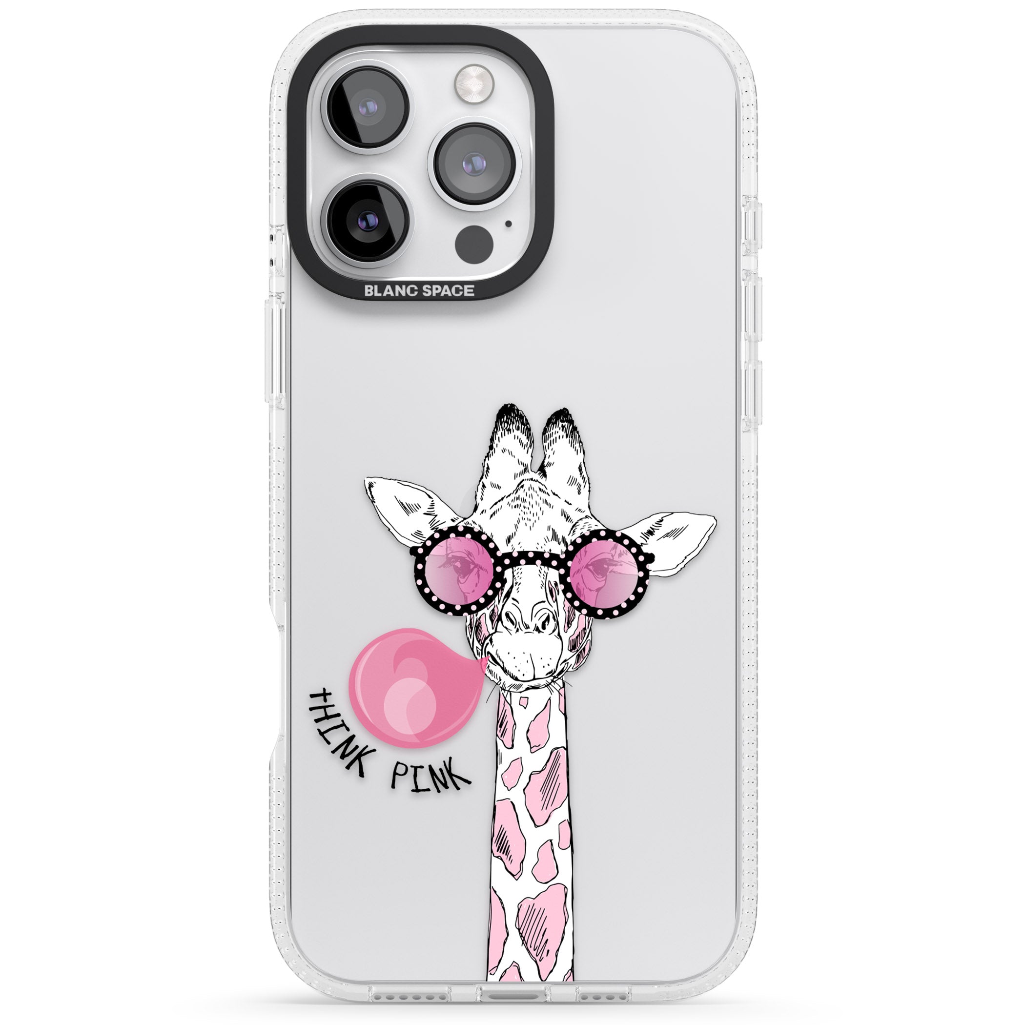 Think Pink Giraffe iPhone 16 Pro Max / 16 Pro Clear Case Impact Air - Blanc Space