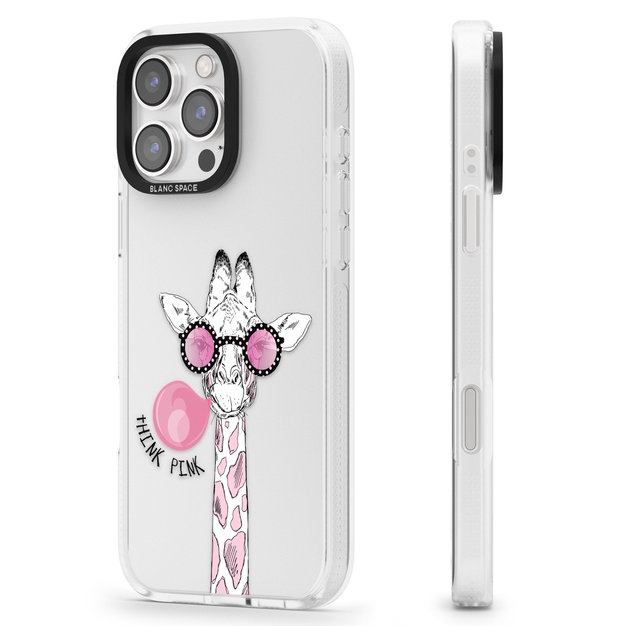 Think Pink Giraffe iPhone 16 Pro Max / 16 Pro Clear Case Impact Air - Blanc Space