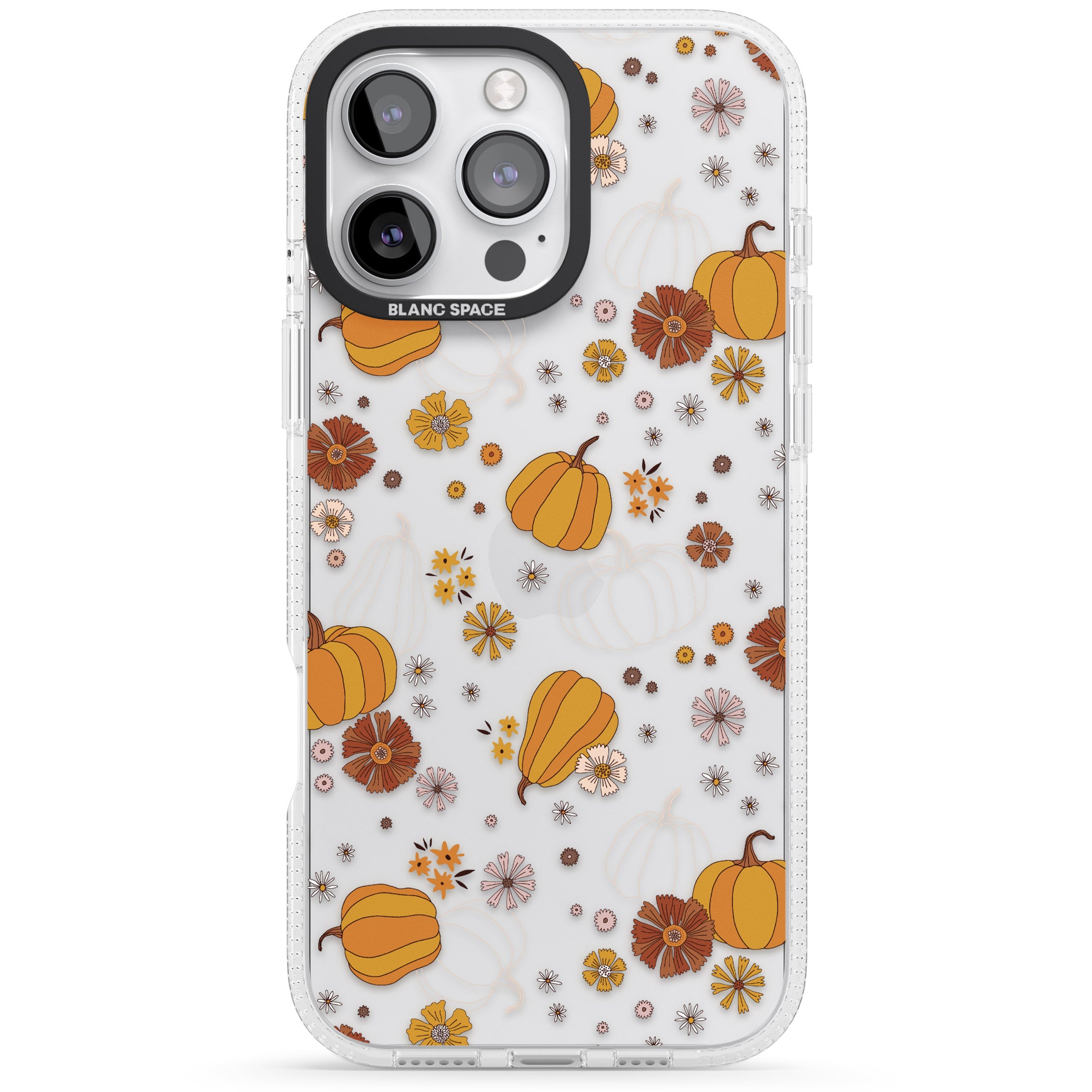 Halloween Pumpkins and Flowers iPhone 16 Pro Max / 16 Pro Clear Case Impact Air - Blanc Space