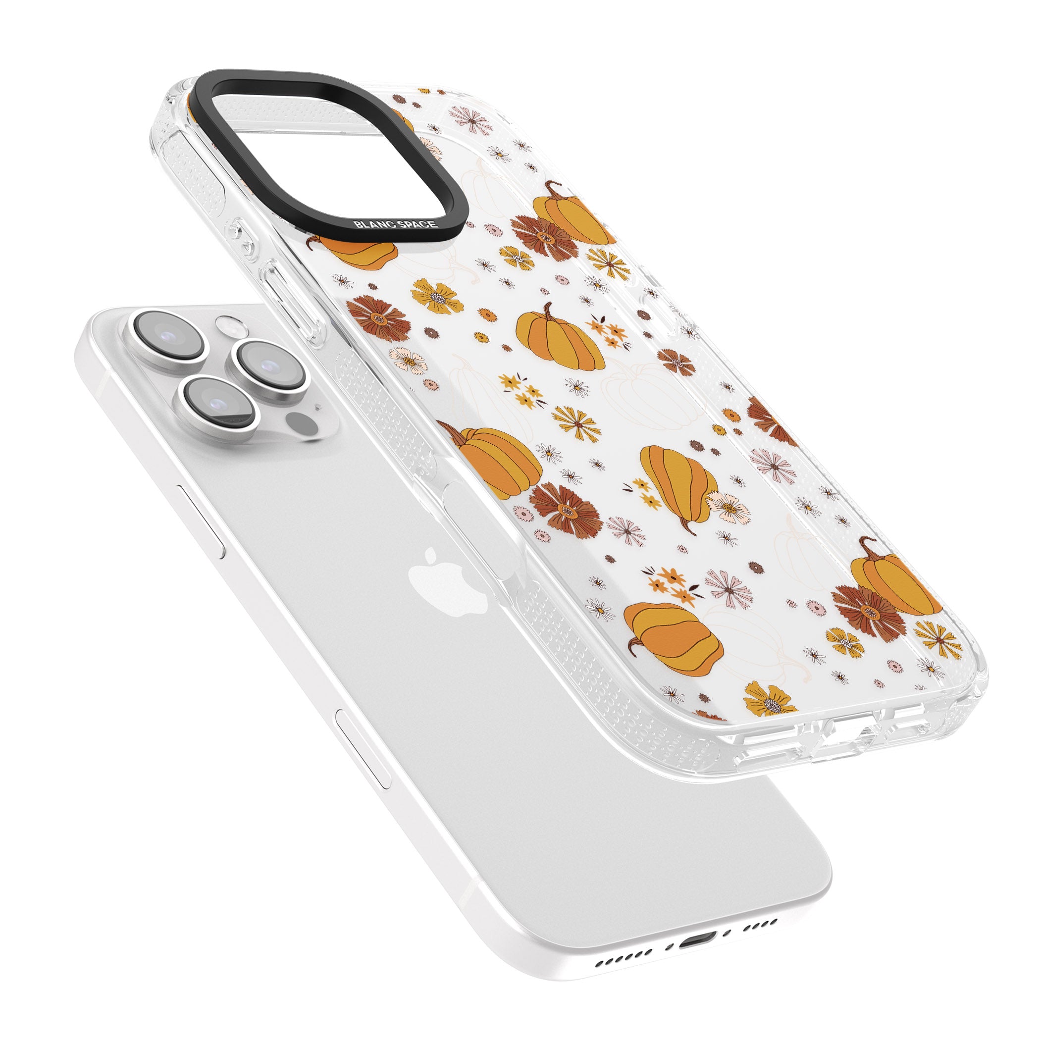 Halloween Pumpkins and Flowers iPhone 16 Pro Max / 16 Pro Clear Case Impact Air - Blanc Space