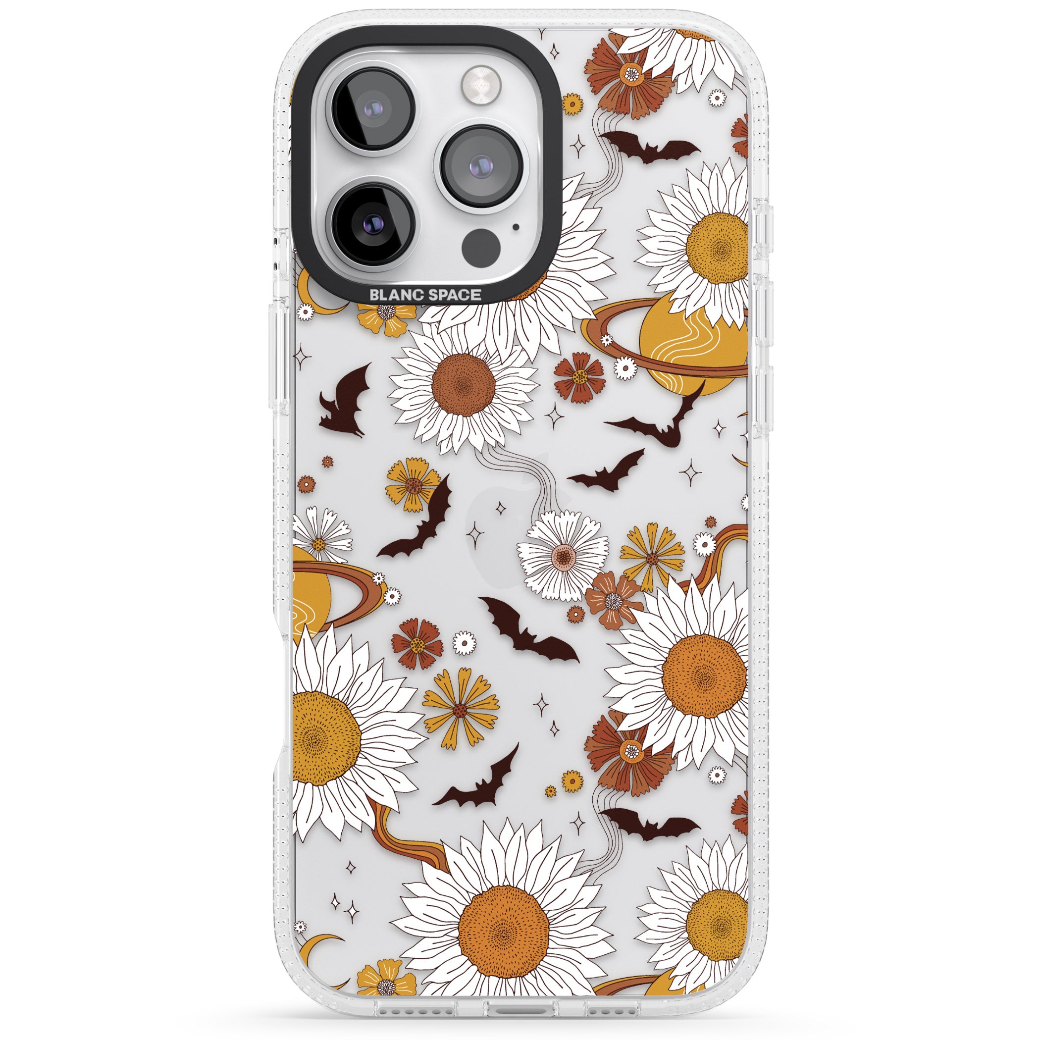 Halloween Bats and Planets iPhone 16 Pro Max / 16 Pro Clear Case Impact Air - Blanc Space