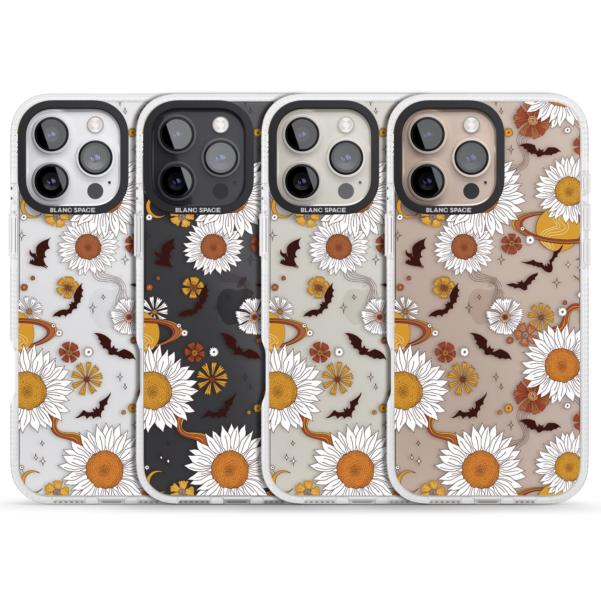 Halloween Bats and Planets iPhone 16 Pro Max / 16 Pro Clear Case Impact Air - Blanc Space