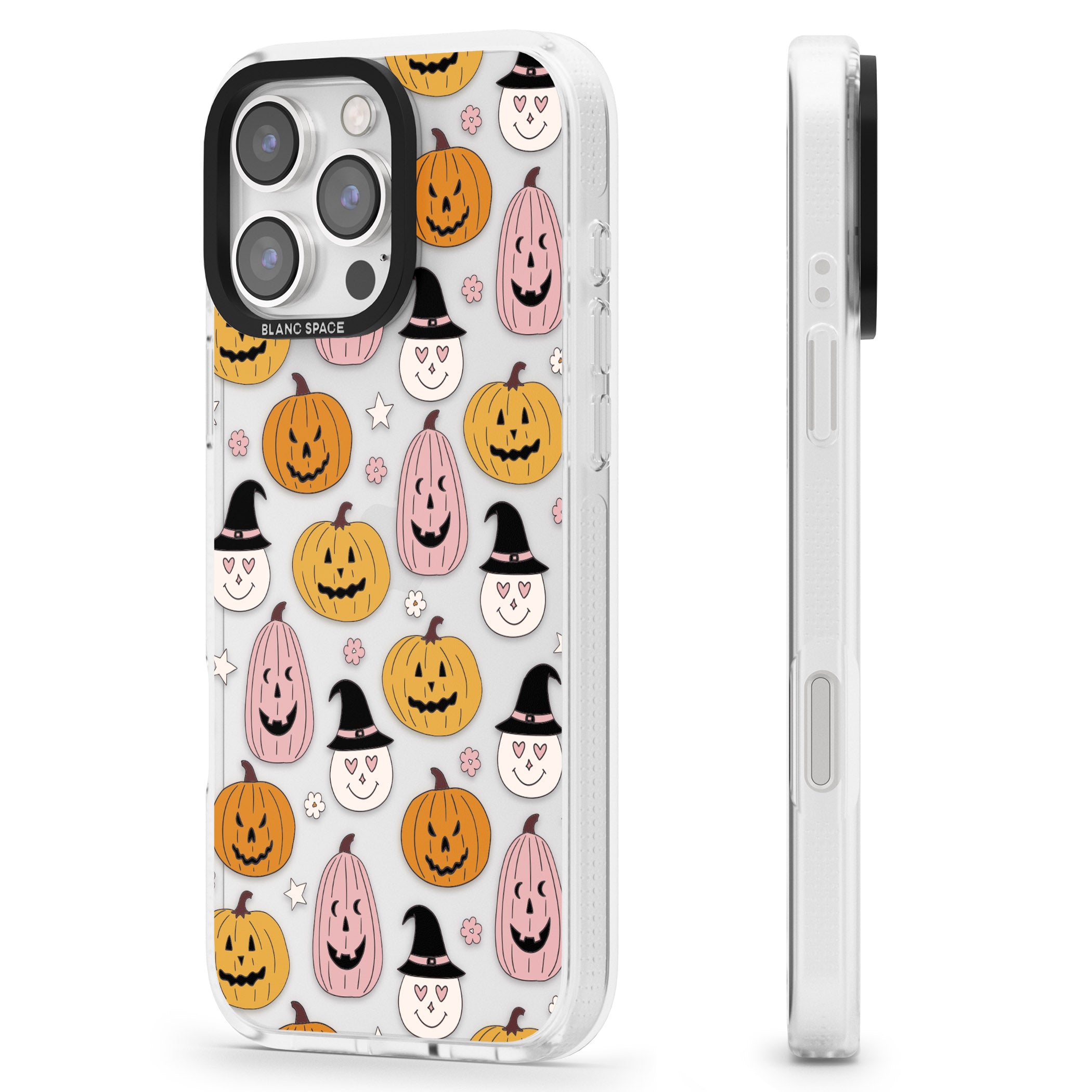 Witches and Pumpkins Pattern iPhone 16 Pro Max / 16 Pro Clear Case Impact Air - Blanc Space