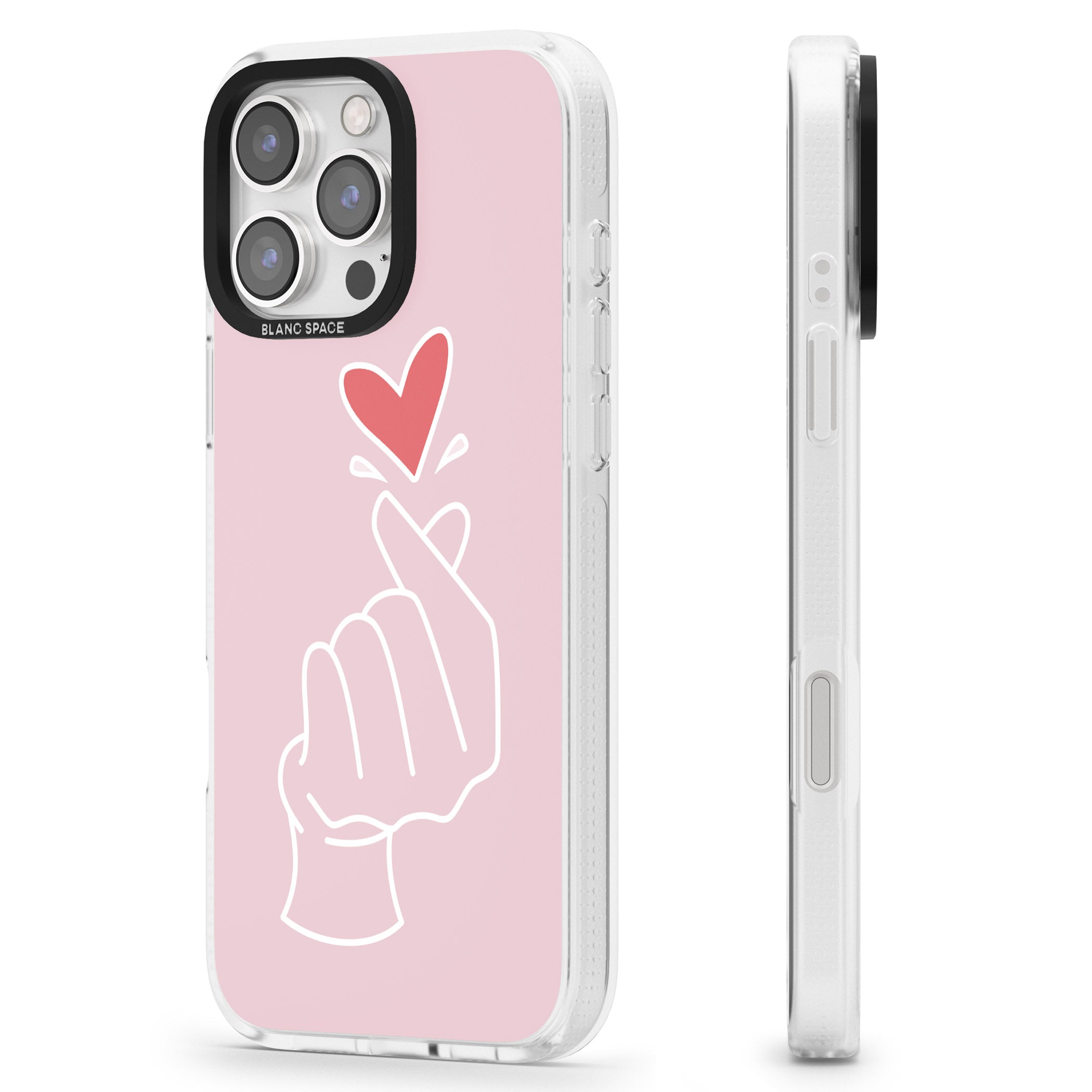 Pink Finger Heart iPhone 16 Pro Max / 16 Pro Clear Case Impact Air - Blanc Space