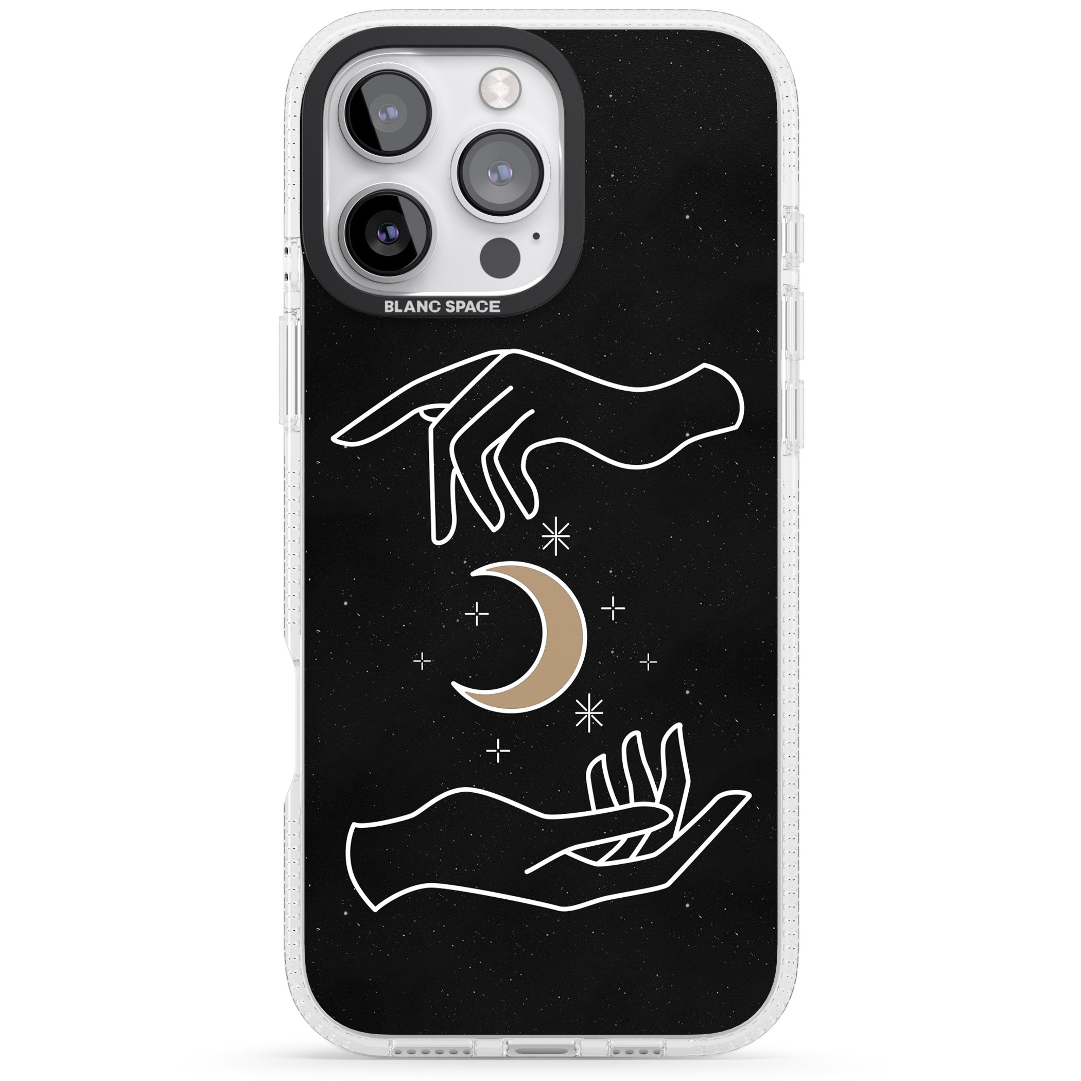 Hands Surrounding Moon iPhone 16 Pro Max / 16 Pro Clear Case Impact Air - Blanc Space