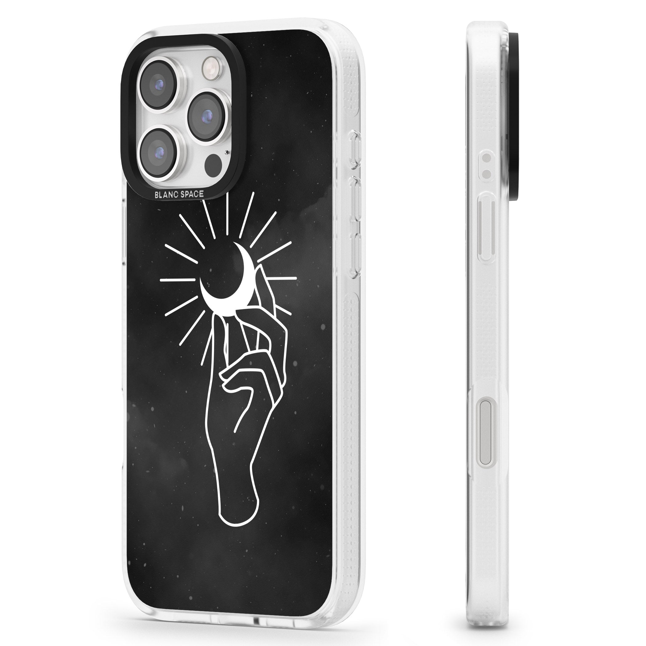 Hand Holding Moon iPhone 16 Pro Max / 16 Pro Clear Case Impact Air - Blanc Space