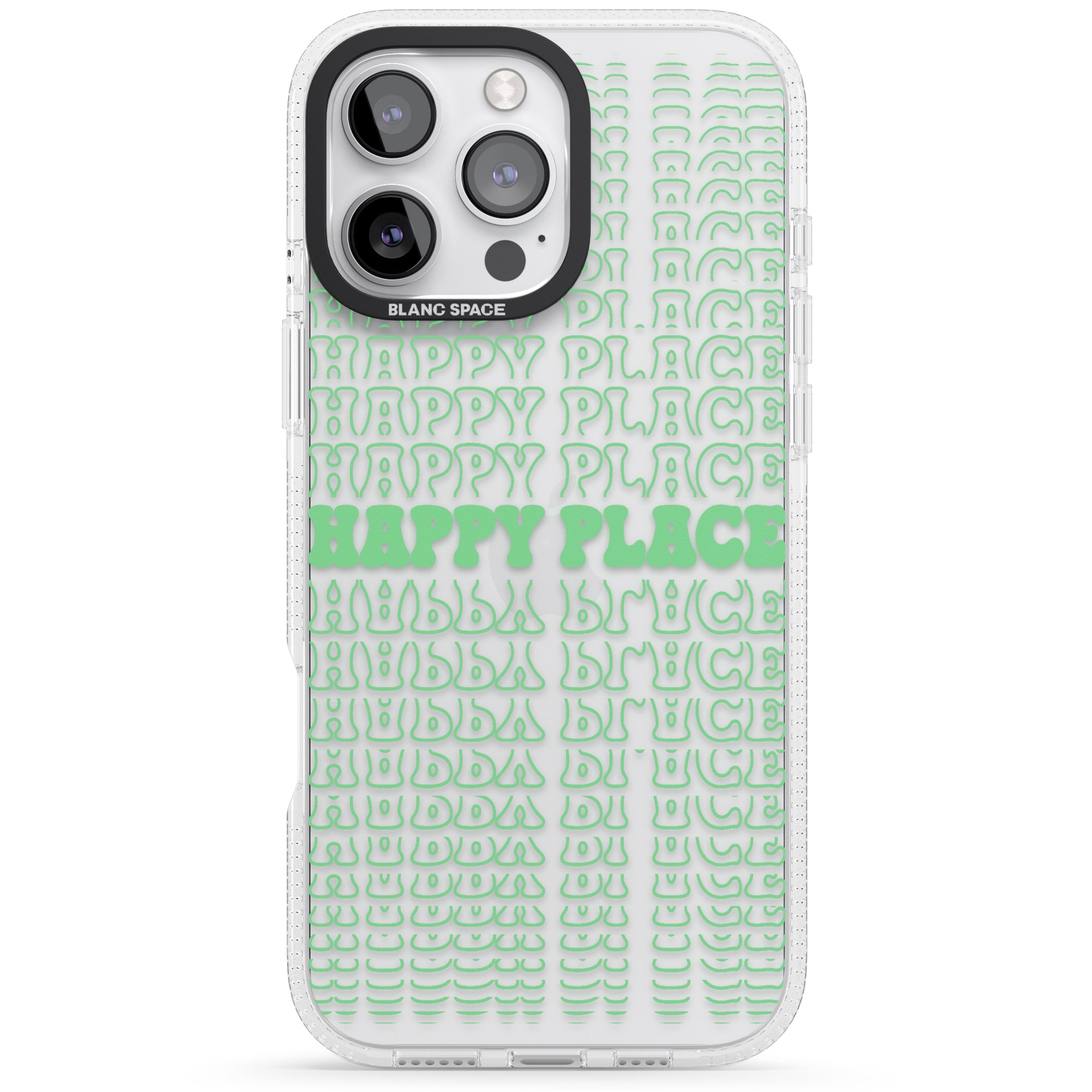 Happy Place (Green) iPhone 16 Pro Max / 16 Pro Clear Case Impact Air - Blanc Space