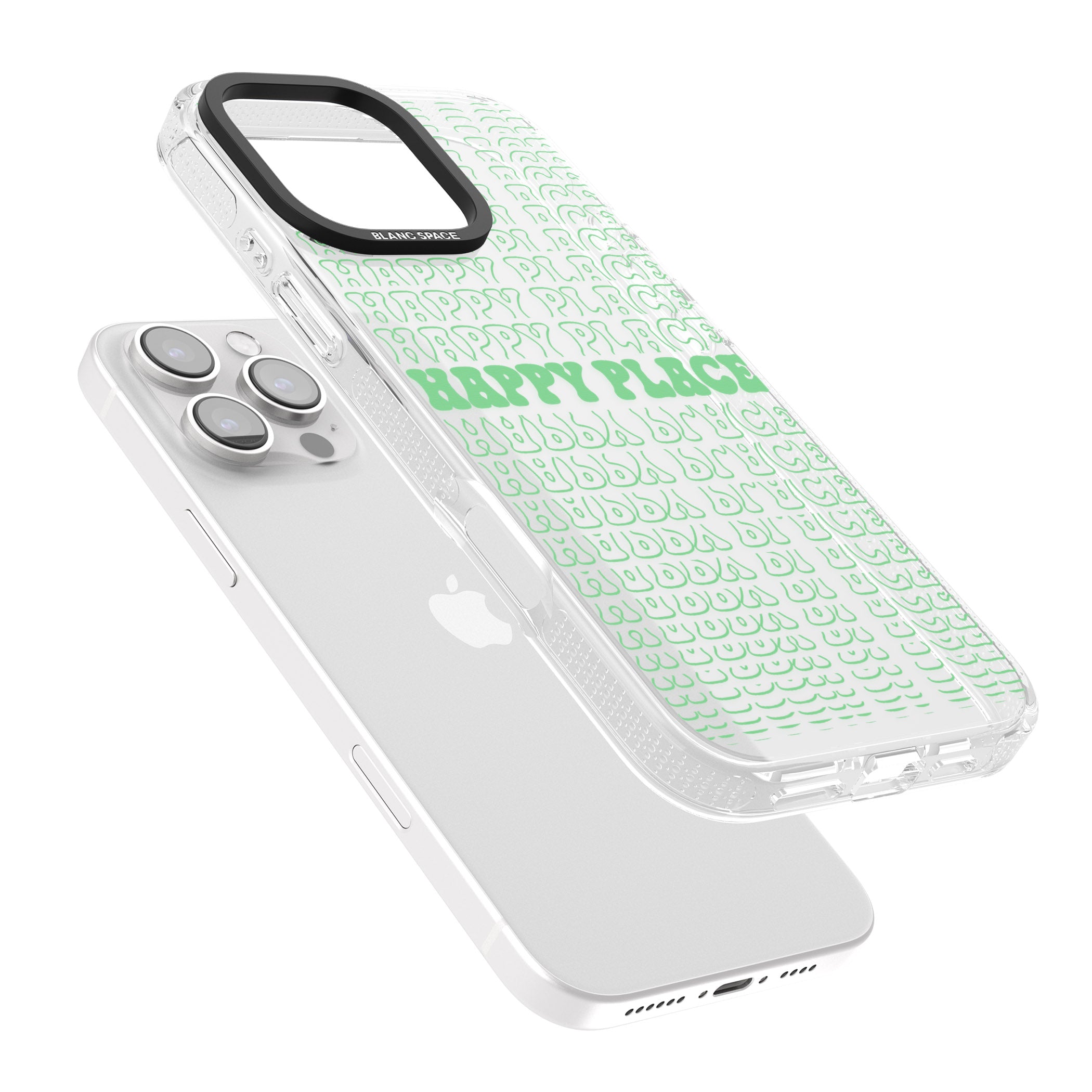 Happy Place (Green) iPhone 16 Pro Max / 16 Pro Clear Case Impact Air - Blanc Space