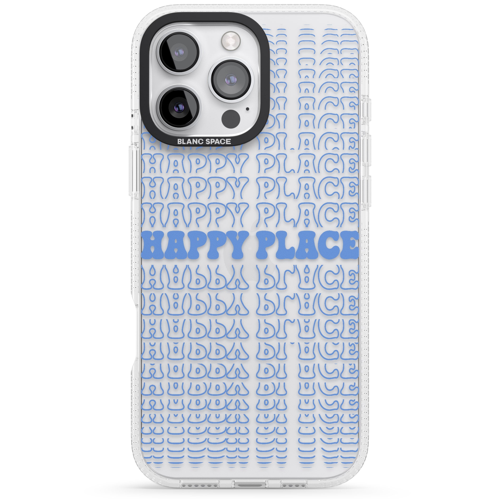 Happy Place (Blue) iPhone 16 Pro Max / 16 Pro Clear Case Impact Air - Blanc Space