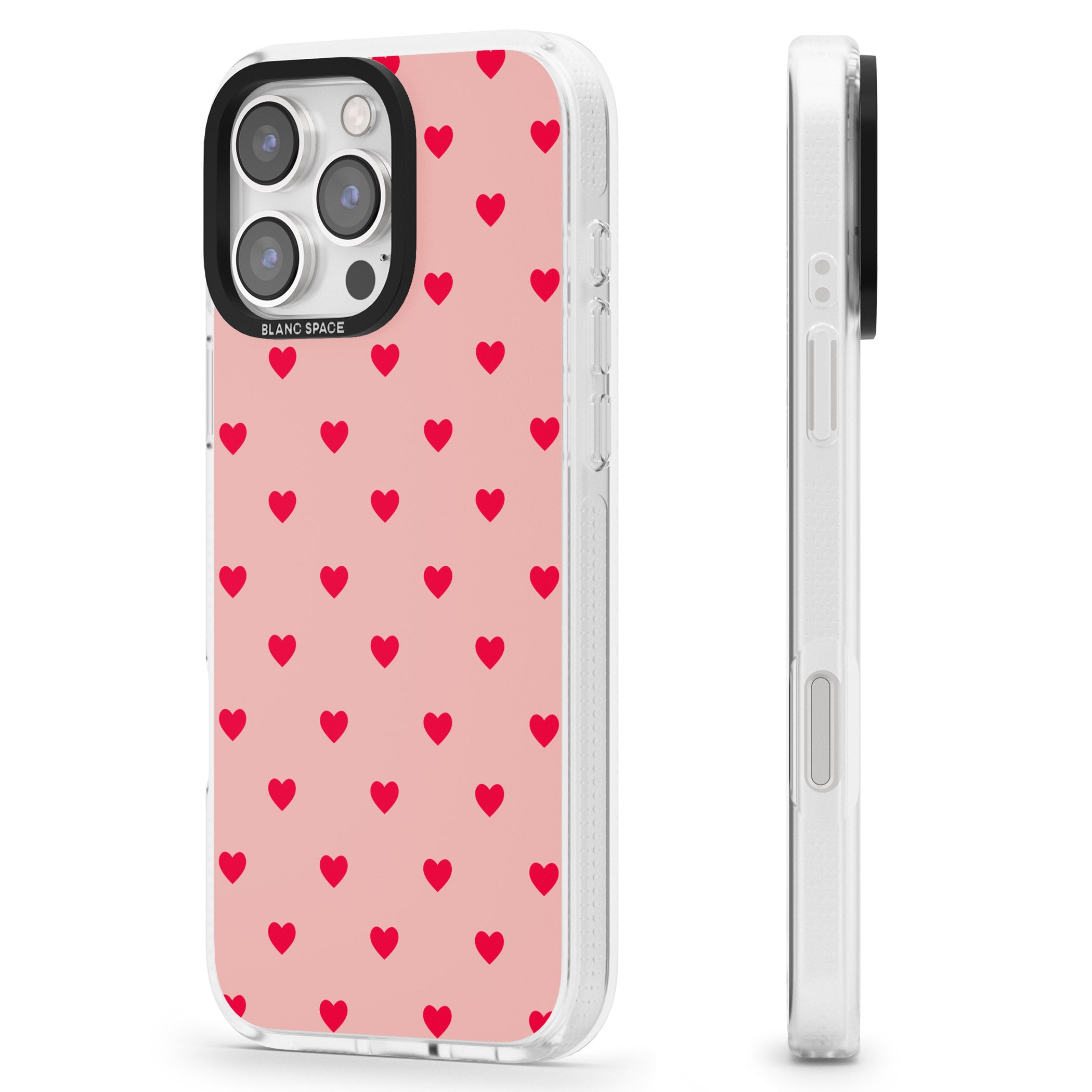 Small Heart Pattern: Red & Pink iPhone 16 Pro Max / 16 Pro Clear Case Impact Air - Blanc Space