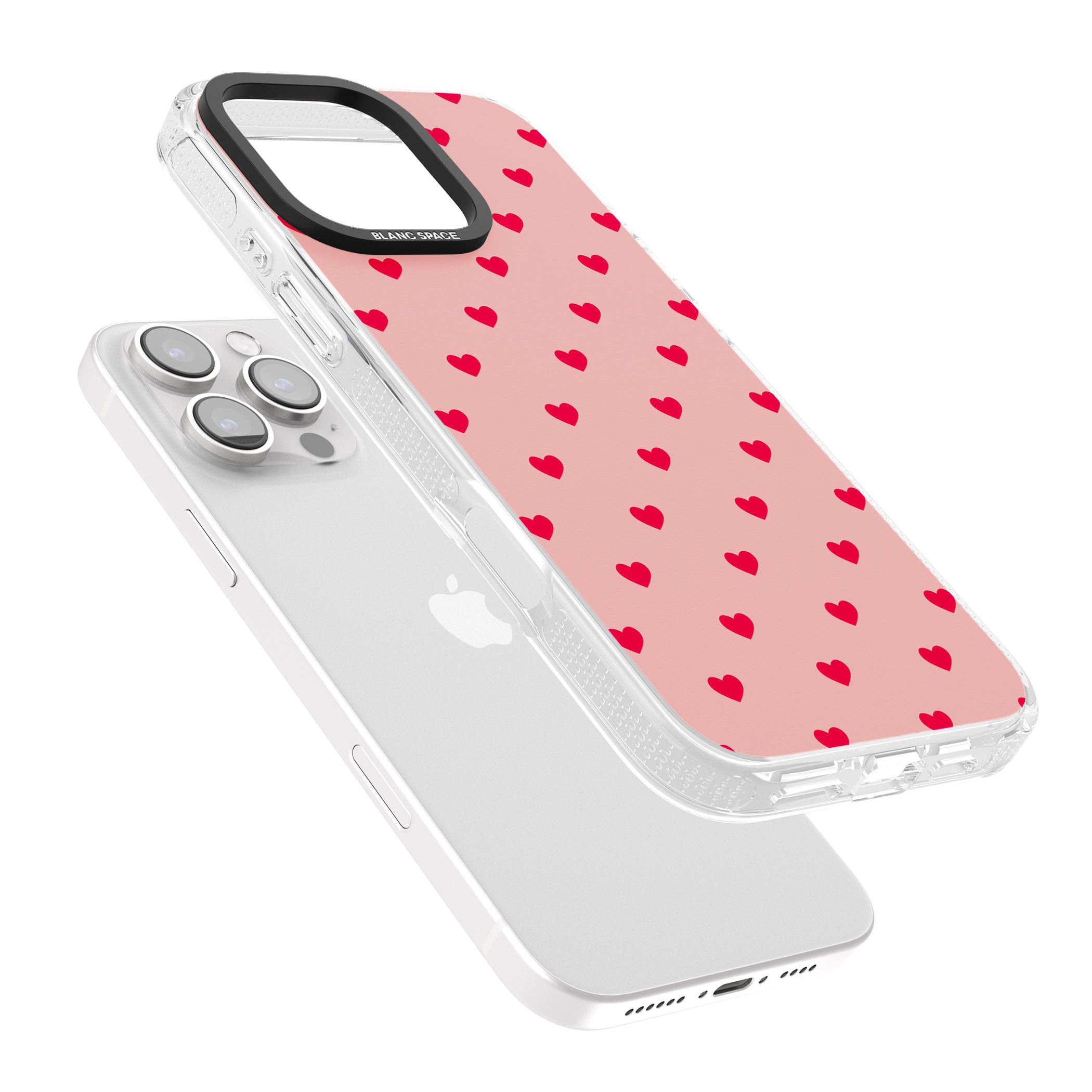 Small Heart Pattern: Red & Pink iPhone 16 Pro Max / 16 Pro Clear Case Impact Air - Blanc Space