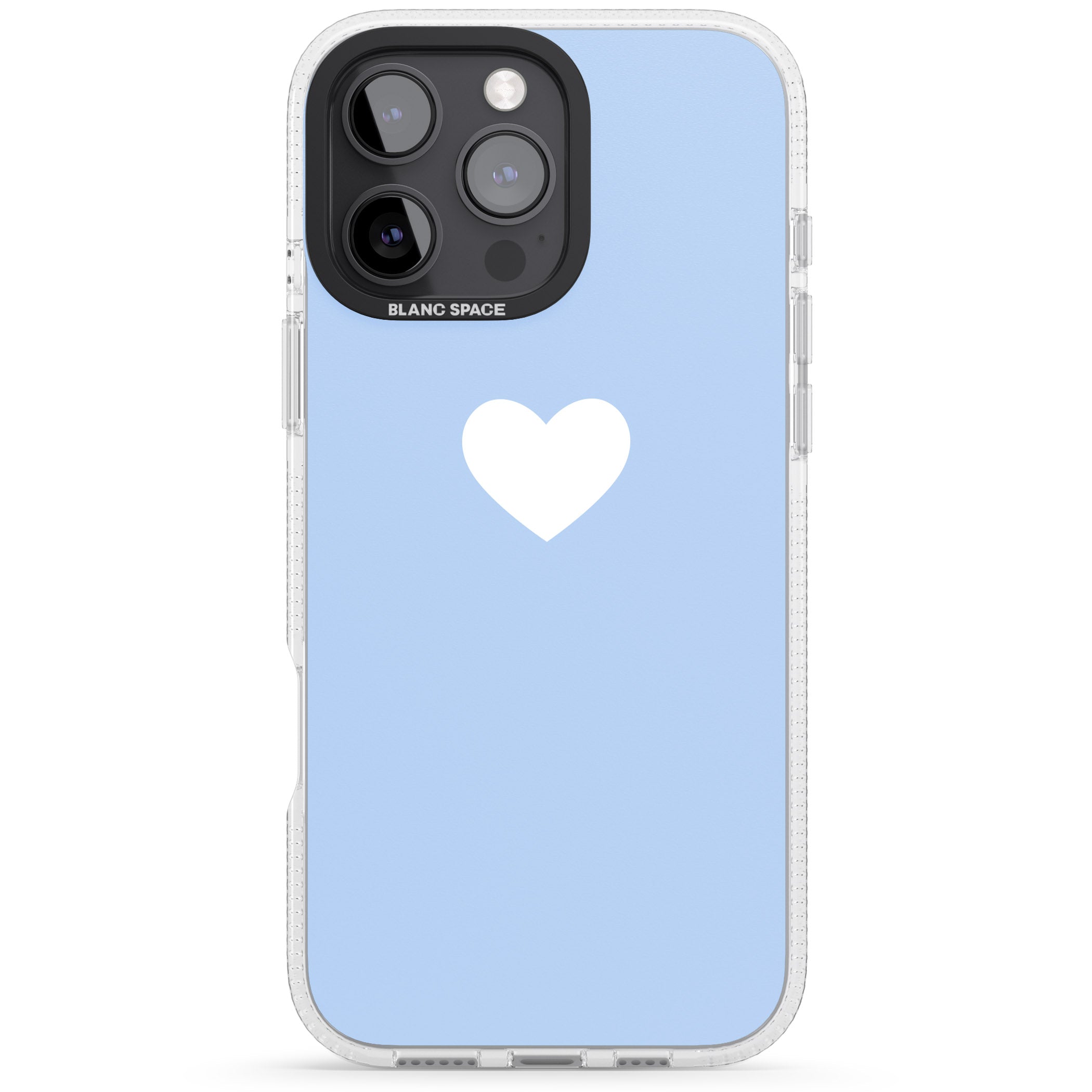 Single Heart Design: White & Baby Blue iPhone 16 Pro Max / 16 Pro Clear Case Impact Air - Blanc Space