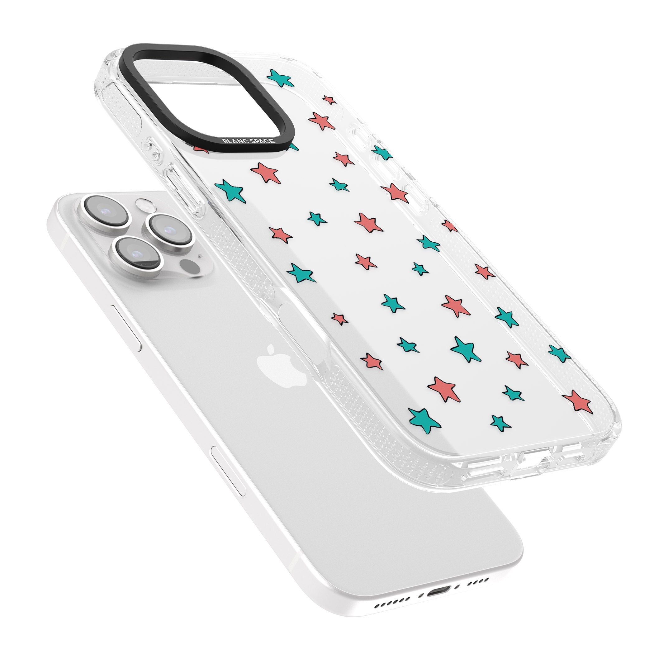 Heartstopper Stars Pattern iPhone 16 Pro Max / 16 Pro Clear Case Impact Air - Blanc Space