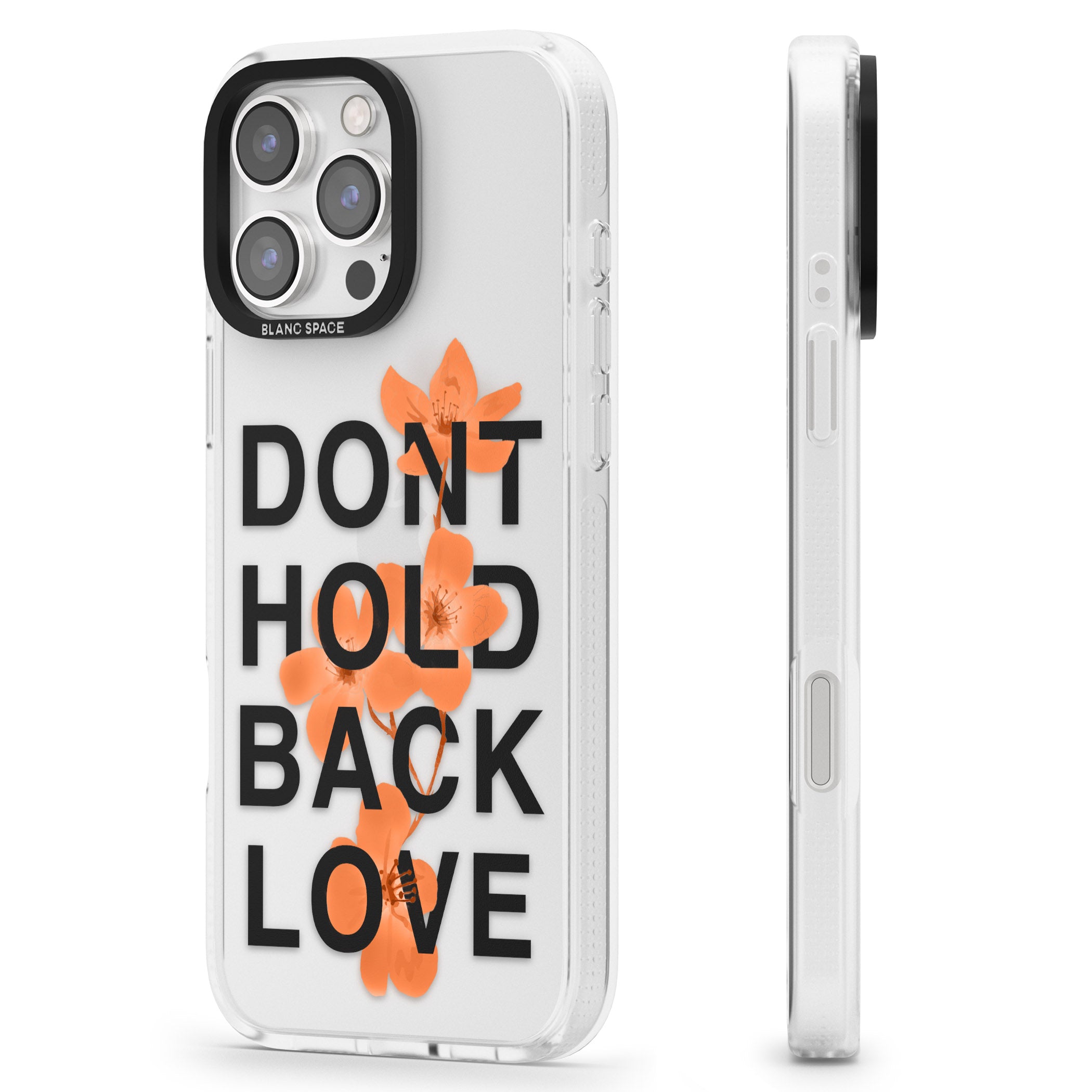 Don't Hold Back Love - Orange & Black iPhone 16 Pro Max / 16 Pro Clear Case Impact Air - Blanc Space