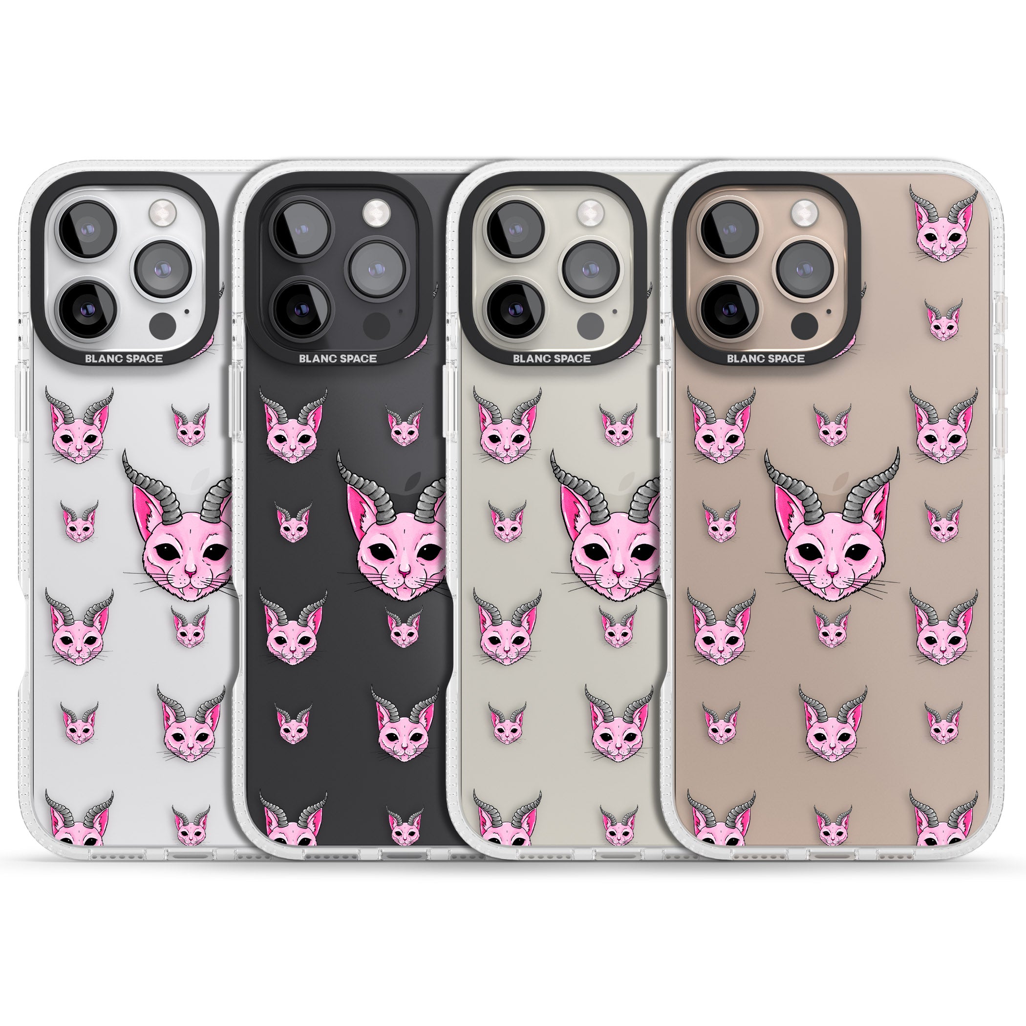 Demon Cat Pattern iPhone 16 Pro Max / 16 Pro Clear Case Impact Air - Blanc Space