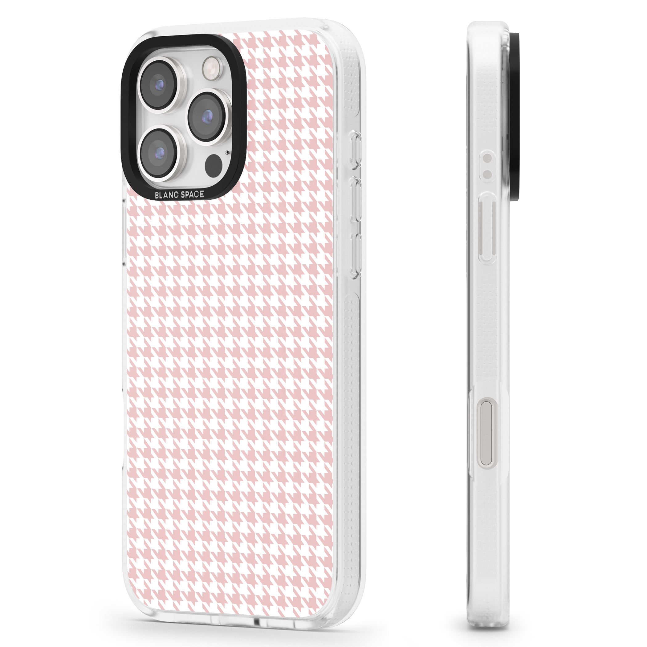 Pink Houndstooth Pattern iPhone 16 Pro Max / 16 Pro Clear Case Impact Air - Blanc Space