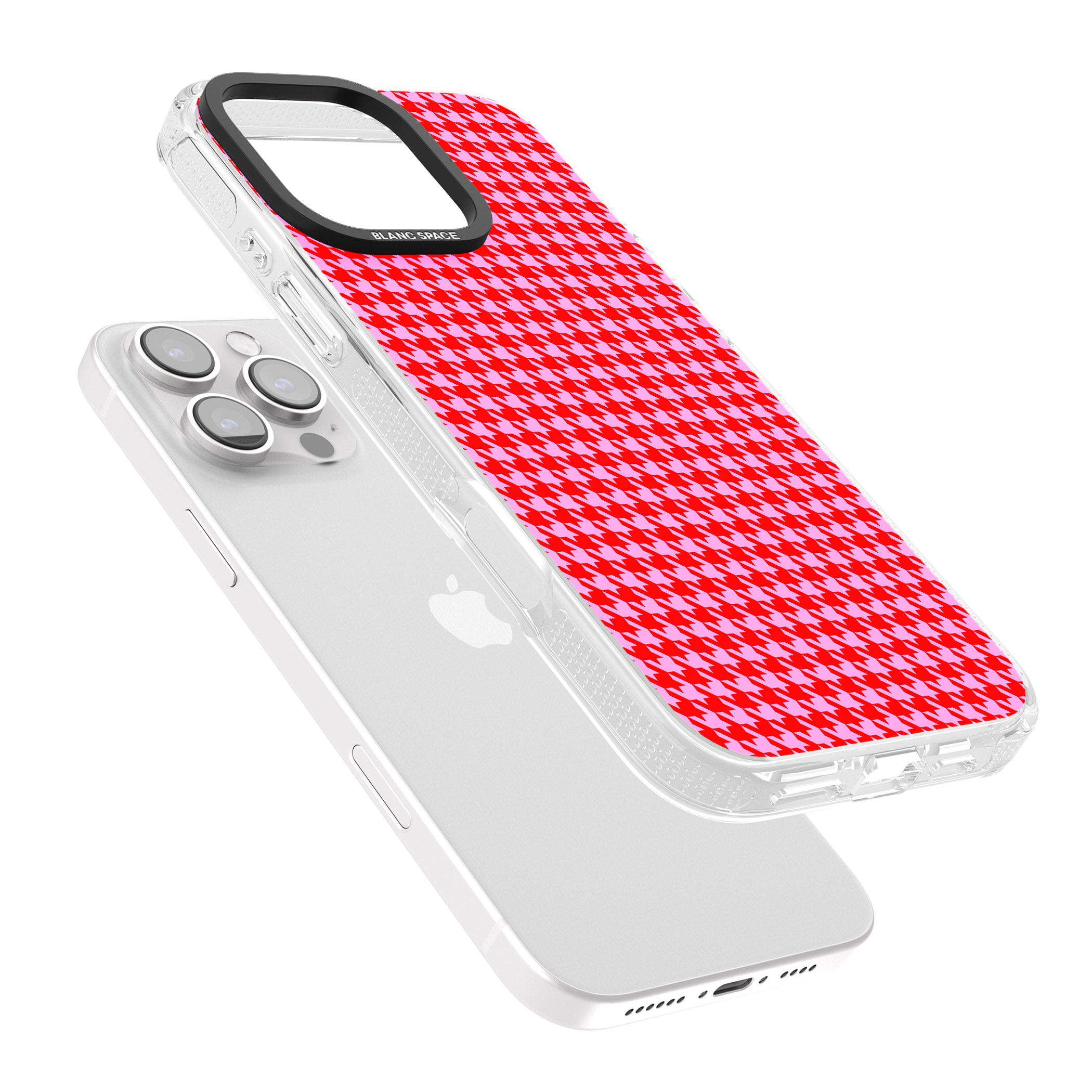 Neon Pink & Red Houndstooth Pattern iPhone 16 Pro Max / 16 Pro Clear Case Impact Air - Blanc Space