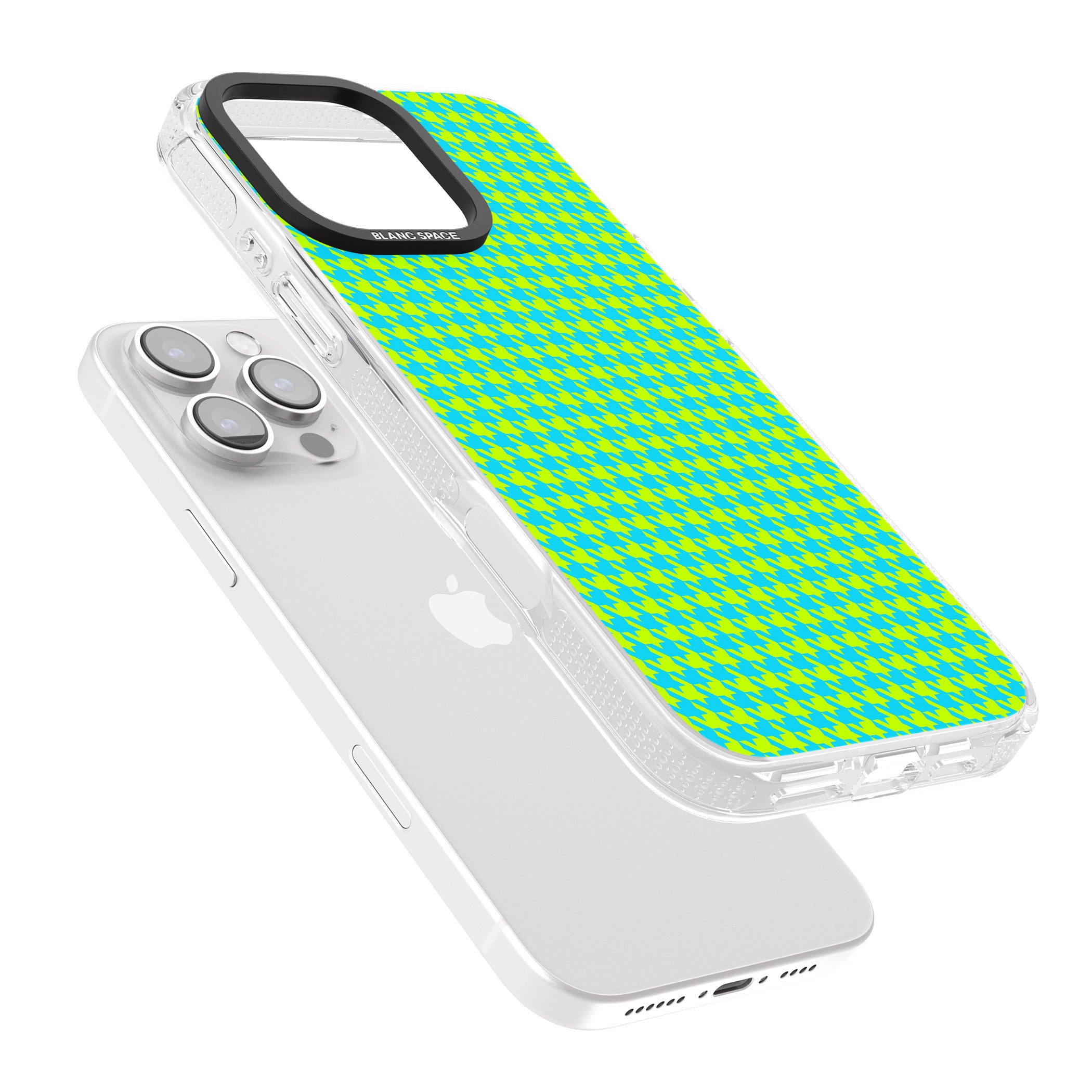 Neon Lime & Turquoise Houndstooth Pattern iPhone 16 Pro Max / 16 Pro Clear Case Impact Air - Blanc Space