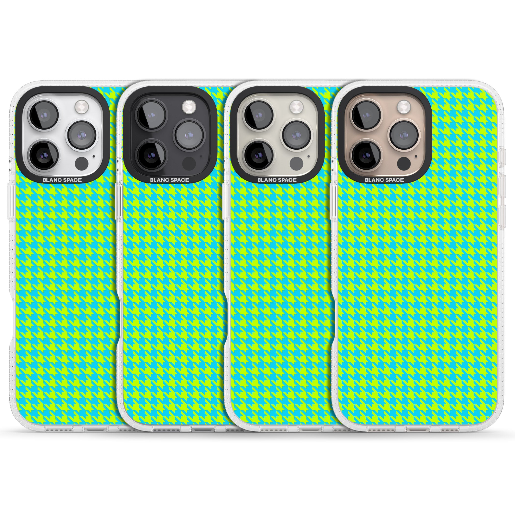 Neon Lime & Turquoise Houndstooth Pattern iPhone 16 Pro Max / 16 Pro Clear Case Impact Air - Blanc Space