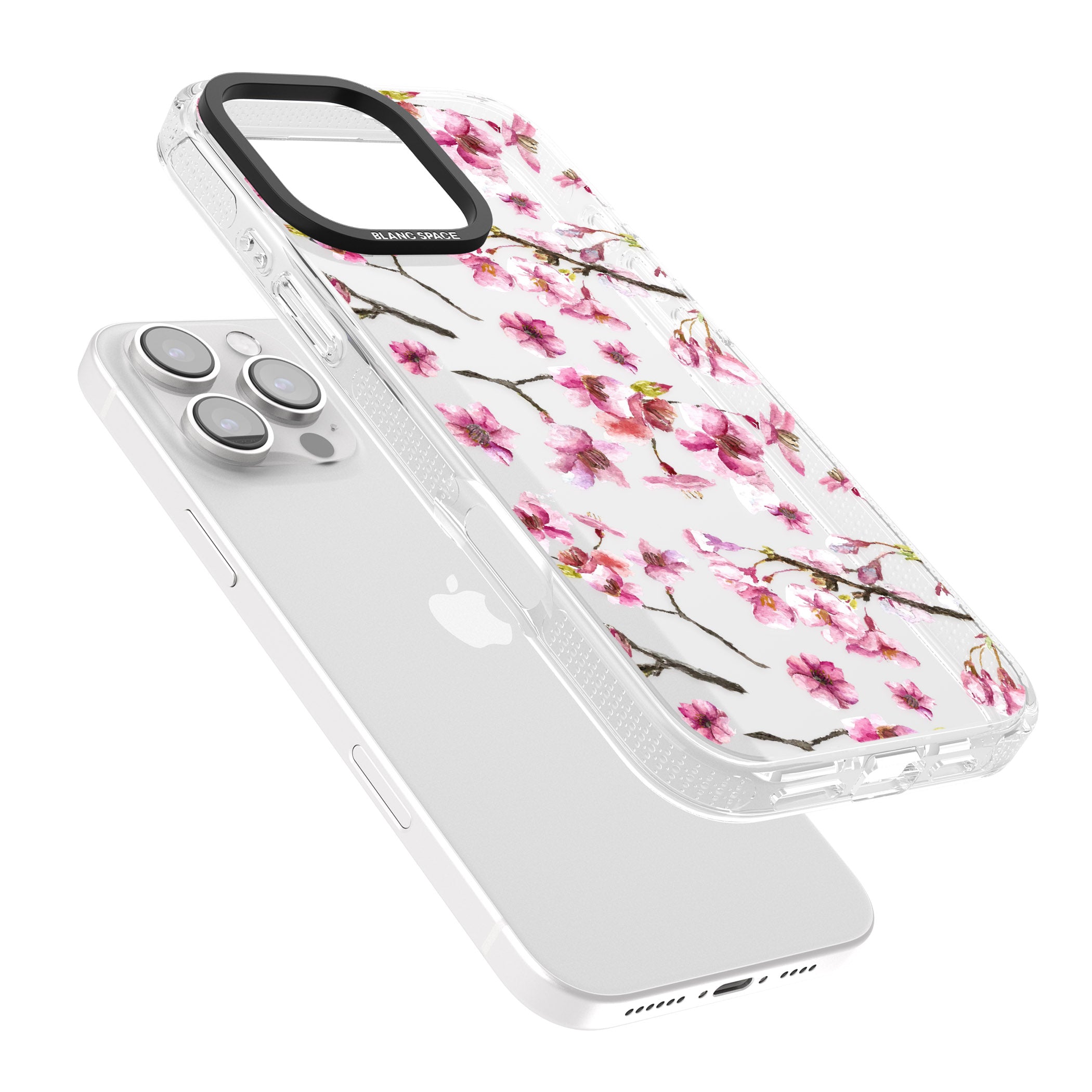 Sakura Watercolour iPhone 16 Pro Max / 16 Pro Clear Case Impact Air - Blanc Space