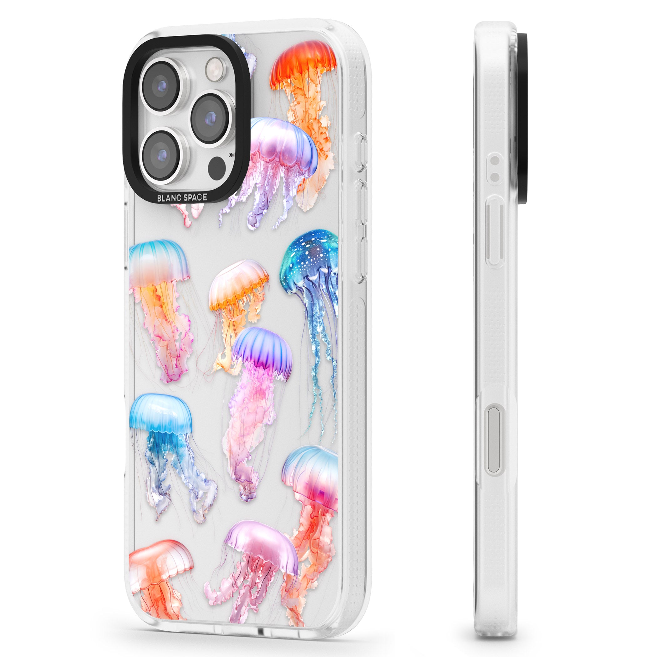 Vibrant Jellyfish iPhone 16 Pro Max / 16 Pro Clear Case Impact Air - Blanc Space