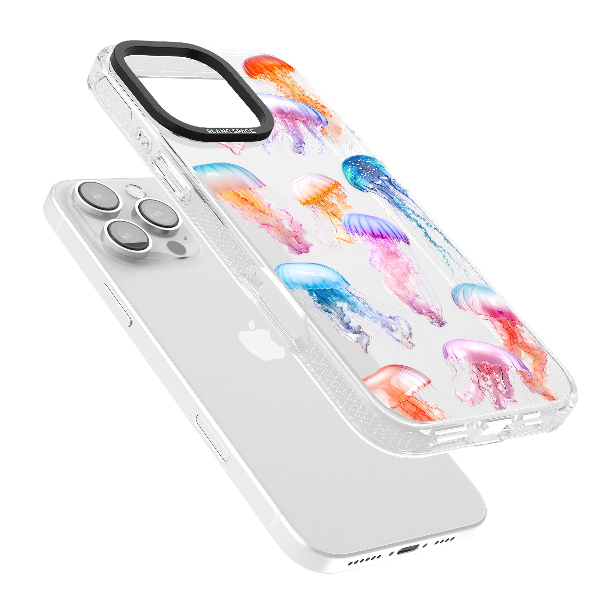 Vibrant Jellyfish iPhone 16 Pro Max / 16 Pro Clear Case Impact Air - Blanc Space