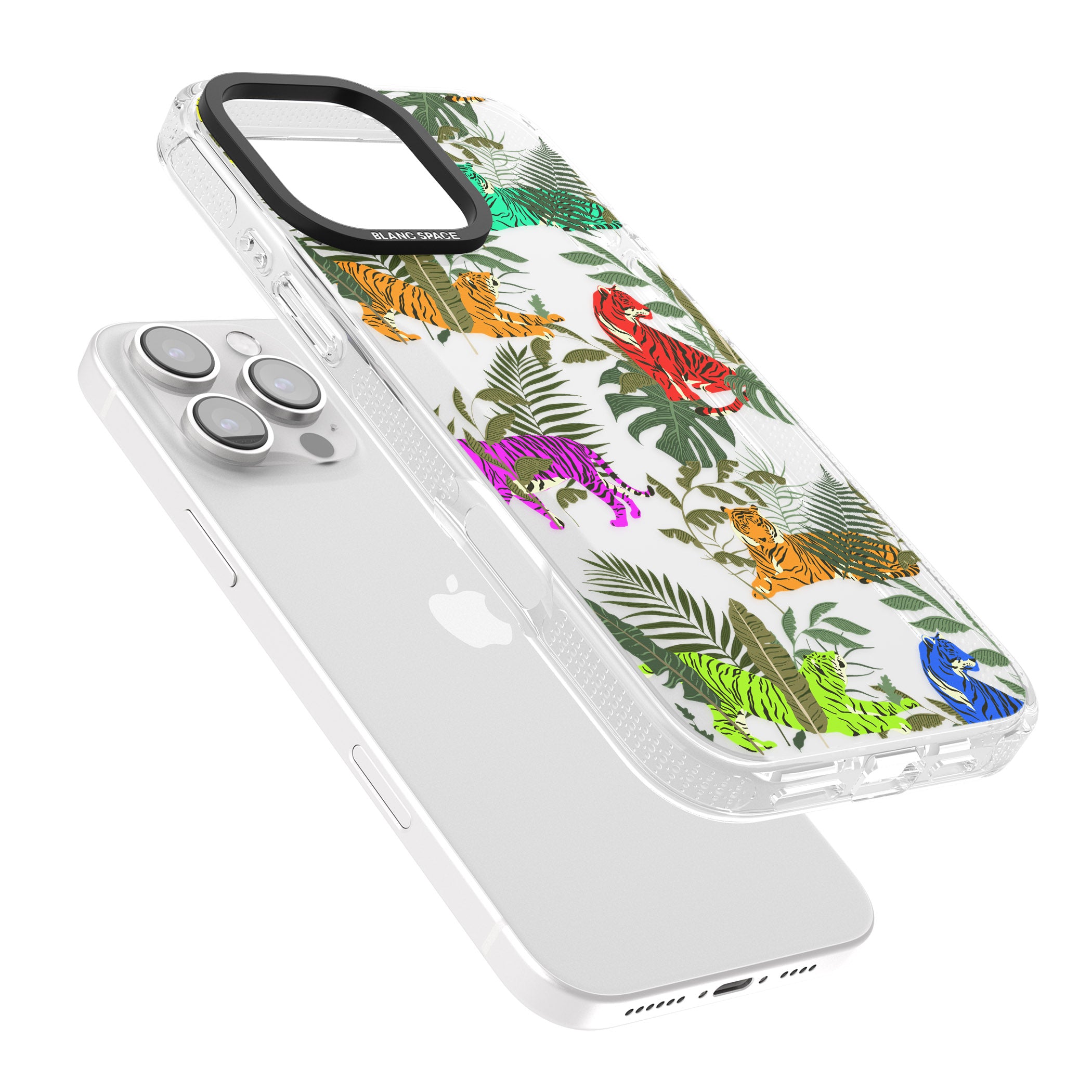 Colourful Tiger Jungle Cat Pattern iPhone 16 Pro Max / 16 Pro Clear Case Impact Air - Blanc Space