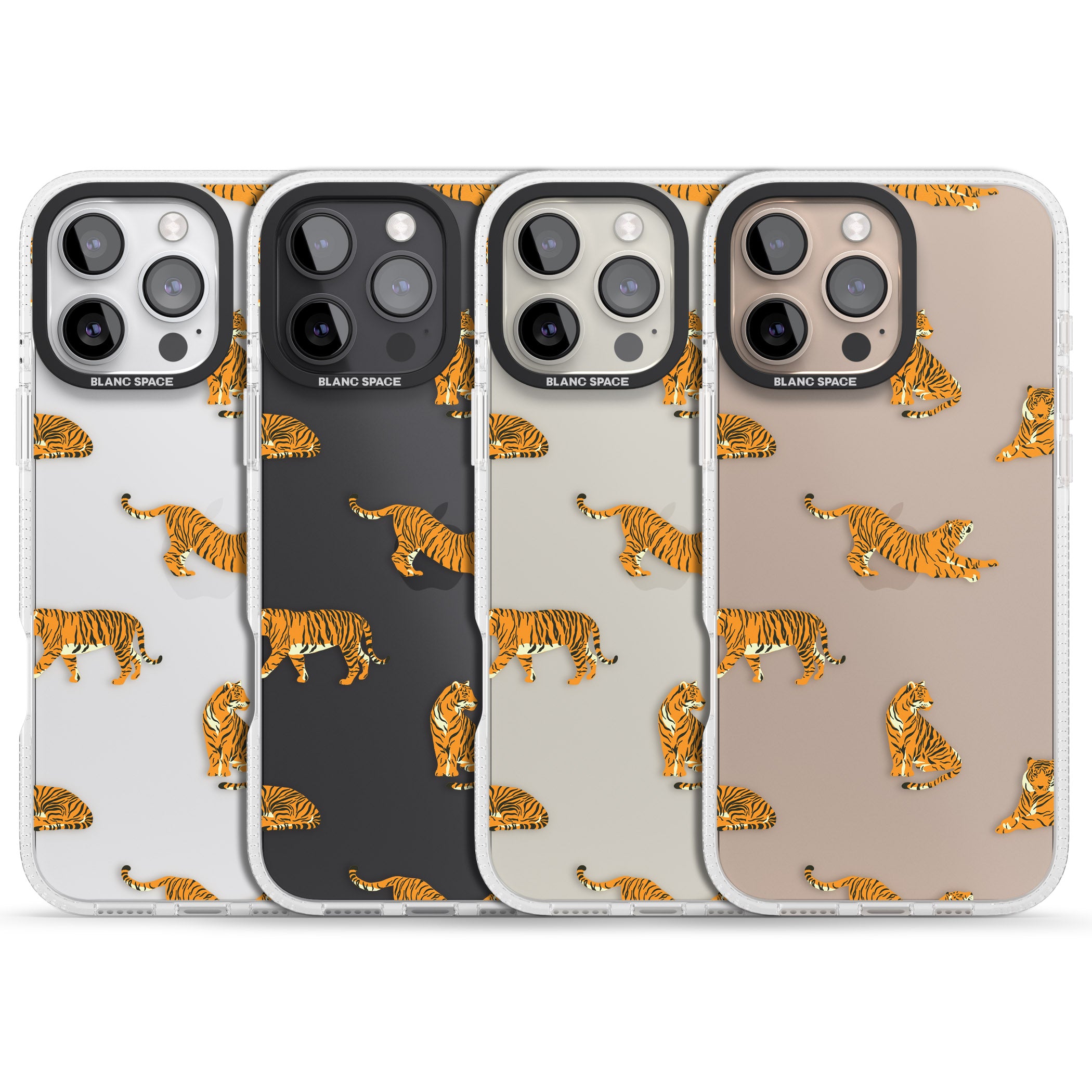 Clear Tiger Jungle Cat Pattern iPhone 16 Pro Max / 16 Pro Clear Case Impact Air - Blanc Space