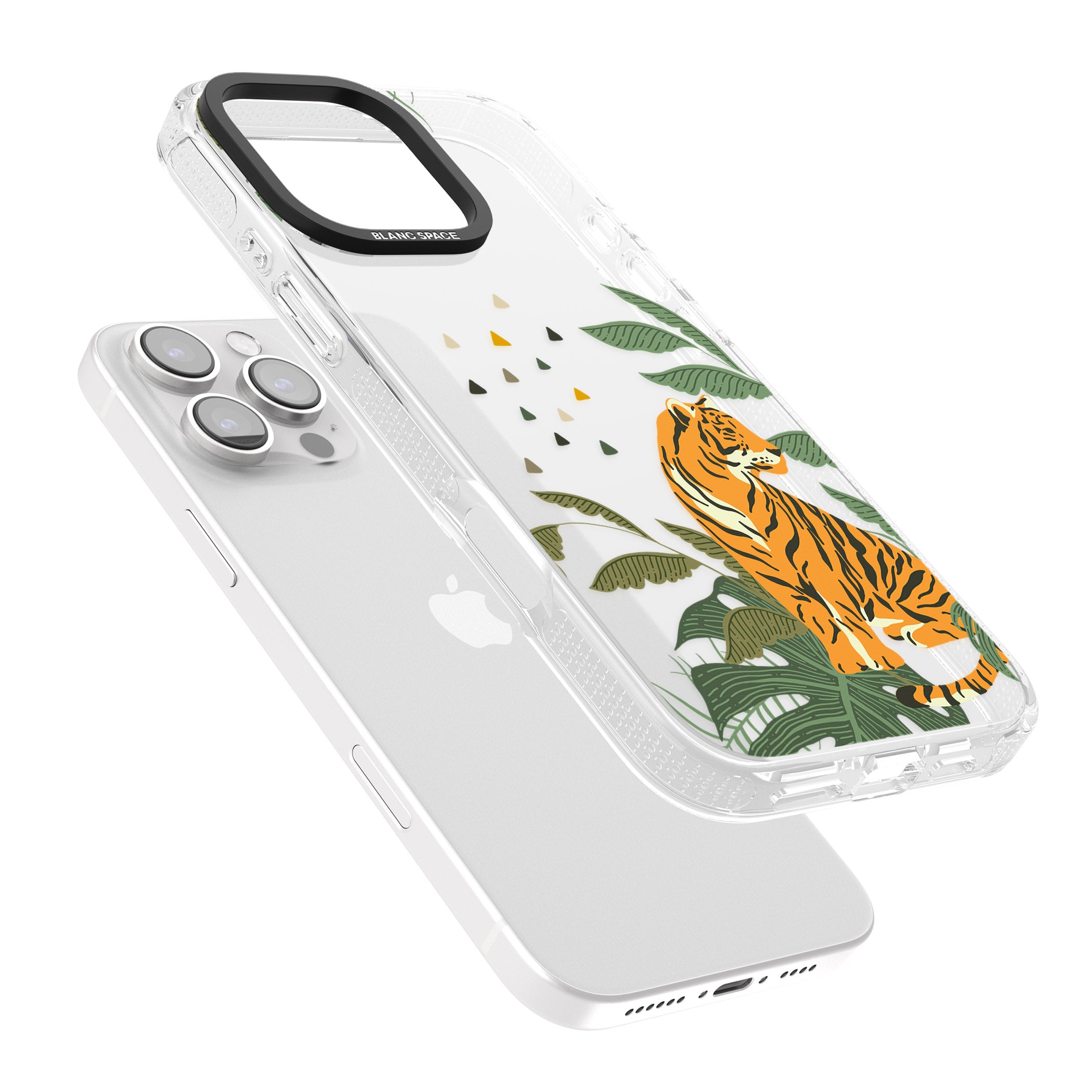 Large Tiger Clear Jungle Cat Pattern iPhone 16 Pro Max / 16 Pro Clear Case Impact Air - Blanc Space