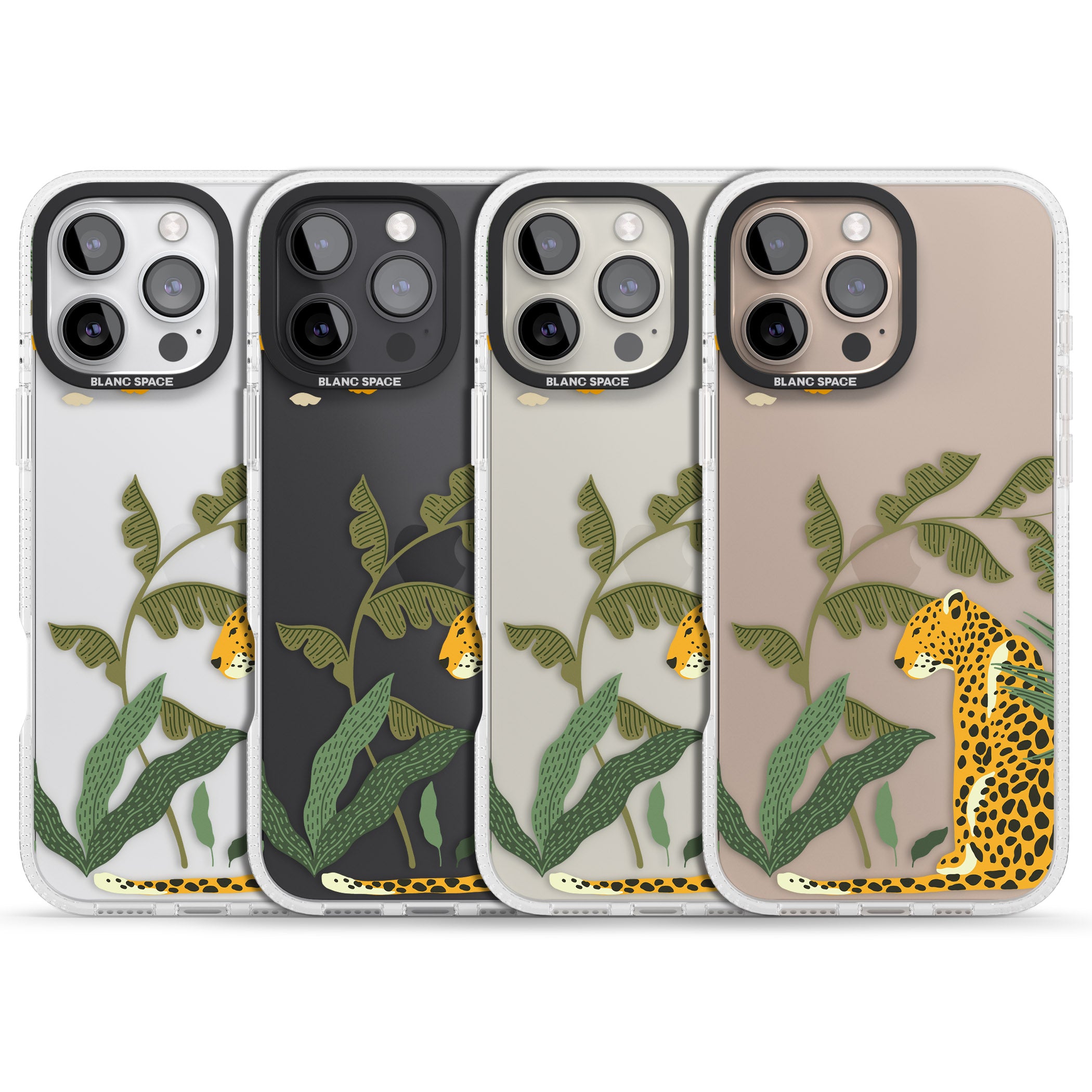 Large Jaguar Clear Jungle Cat Pattern iPhone 16 Pro Max / 16 Pro Clear Case Impact Air - Blanc Space