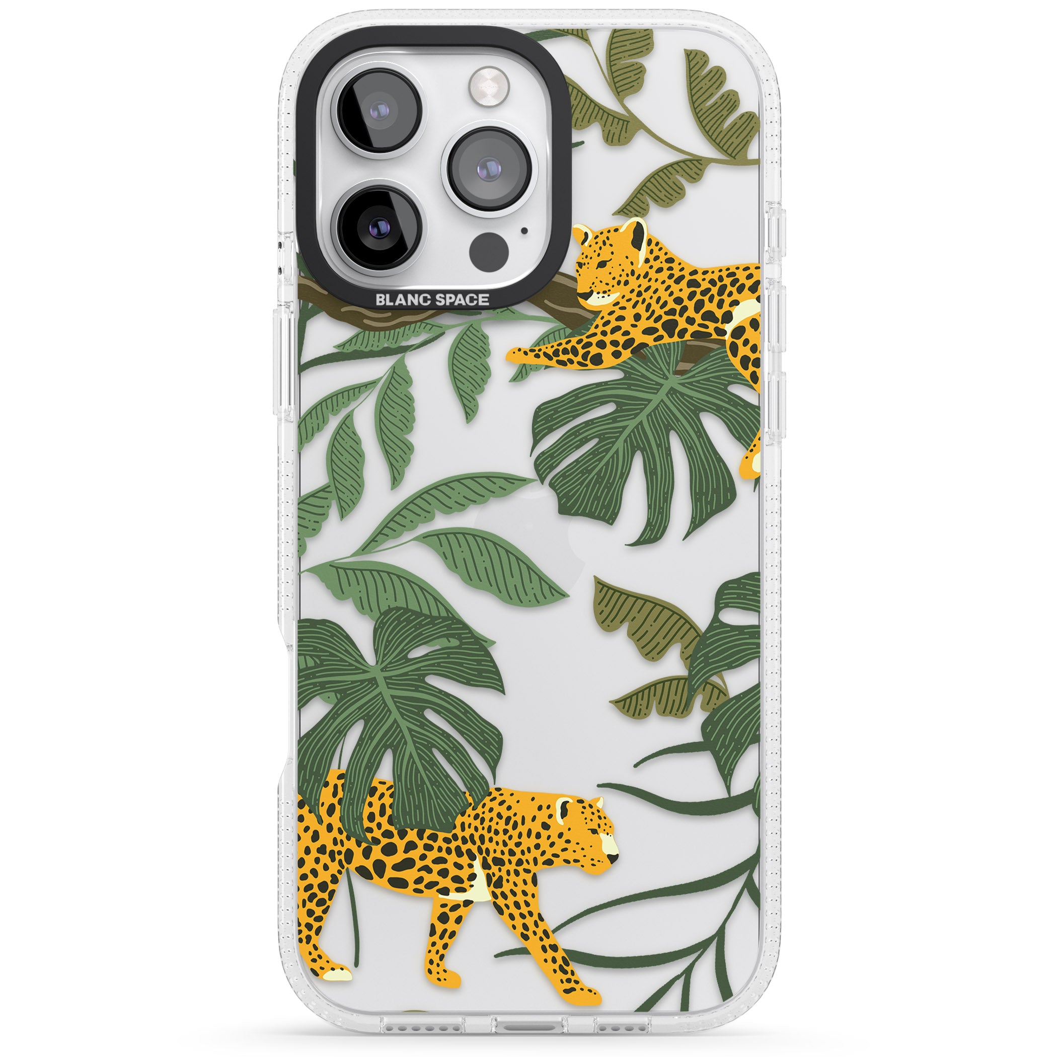 Two Jaguars & Foliage Jungle Cat Pattern iPhone 16 Pro Max / 16 Pro Clear Case Impact Air - Blanc Space