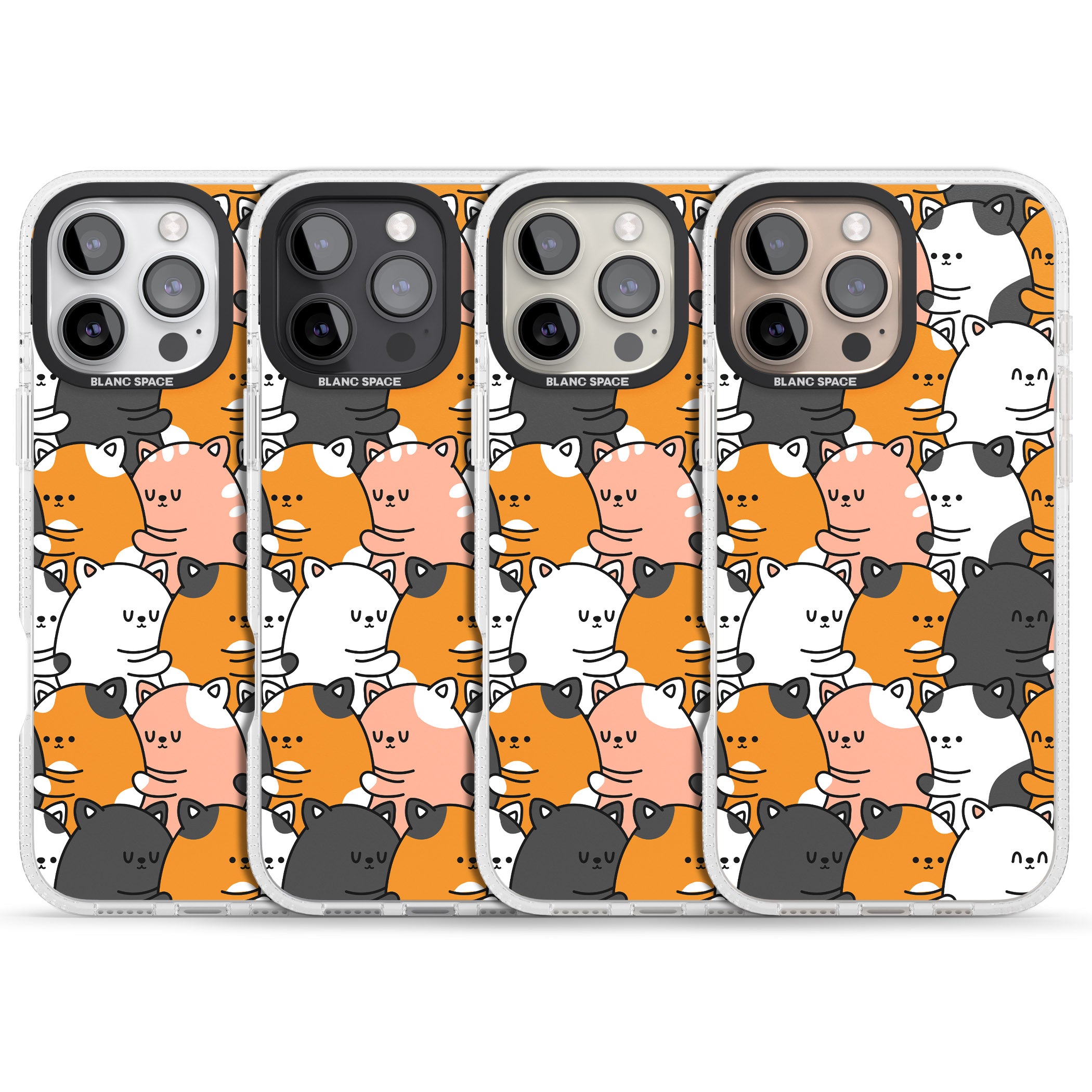 Spooning Cats Kawaii Pattern iPhone 16 Pro Max / 16 Pro Clear Case Impact Air - Blanc Space