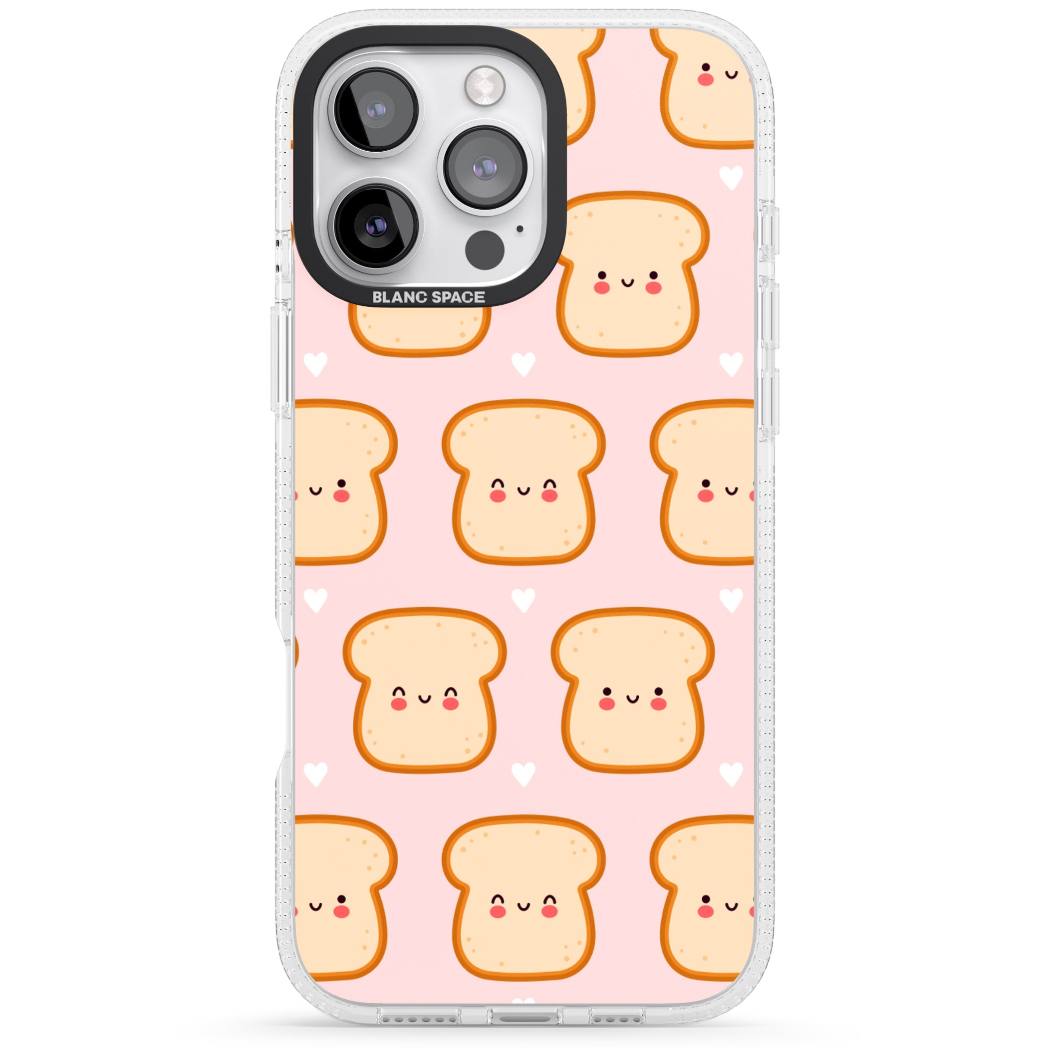 Bread Faces Kawaii Pattern iPhone 16 Pro Max / 16 Pro Clear Case Impact Air - Blanc Space