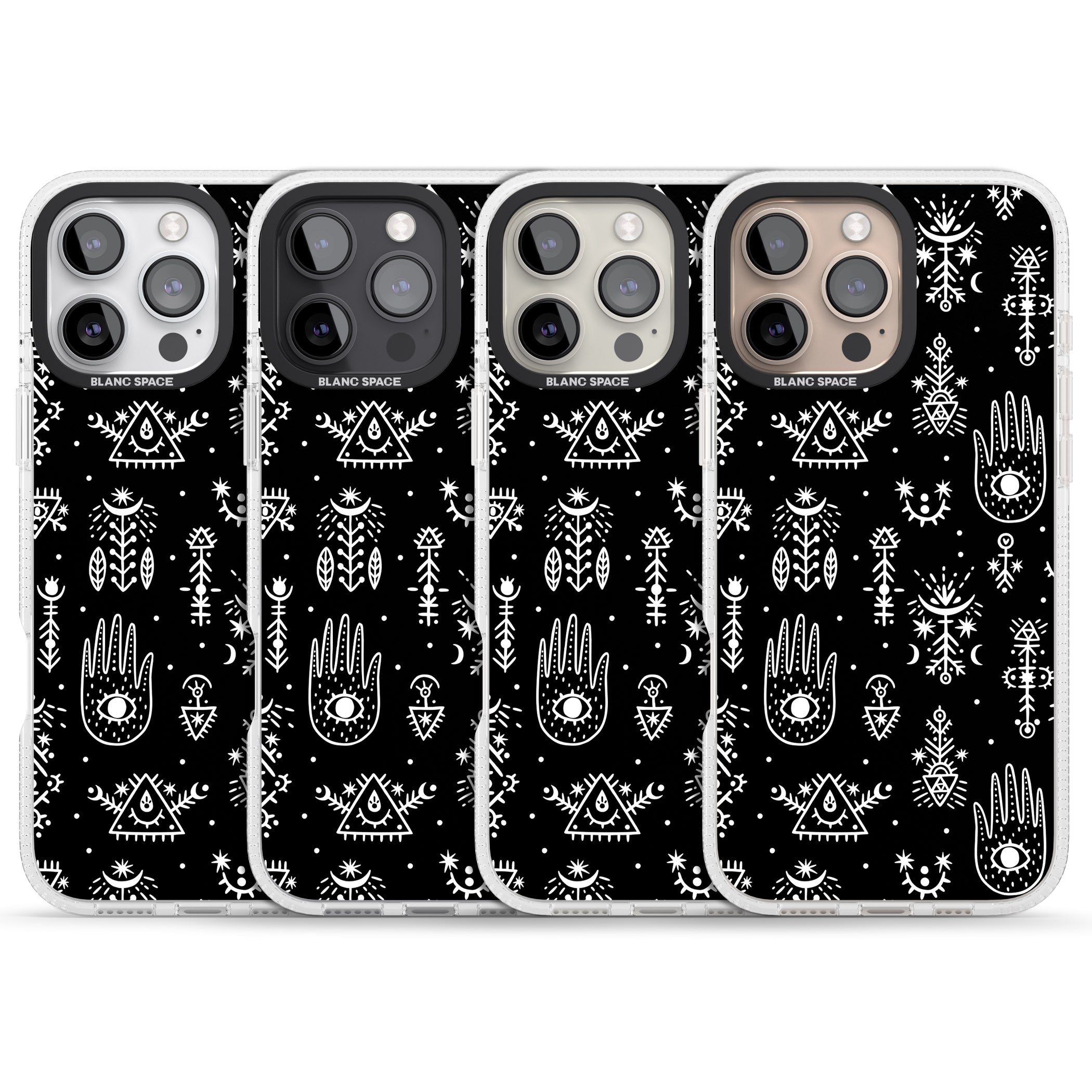 Tribal Palms - White on Black iPhone 16 Pro Max / 16 Pro Clear Case Impact Air - Blanc Space