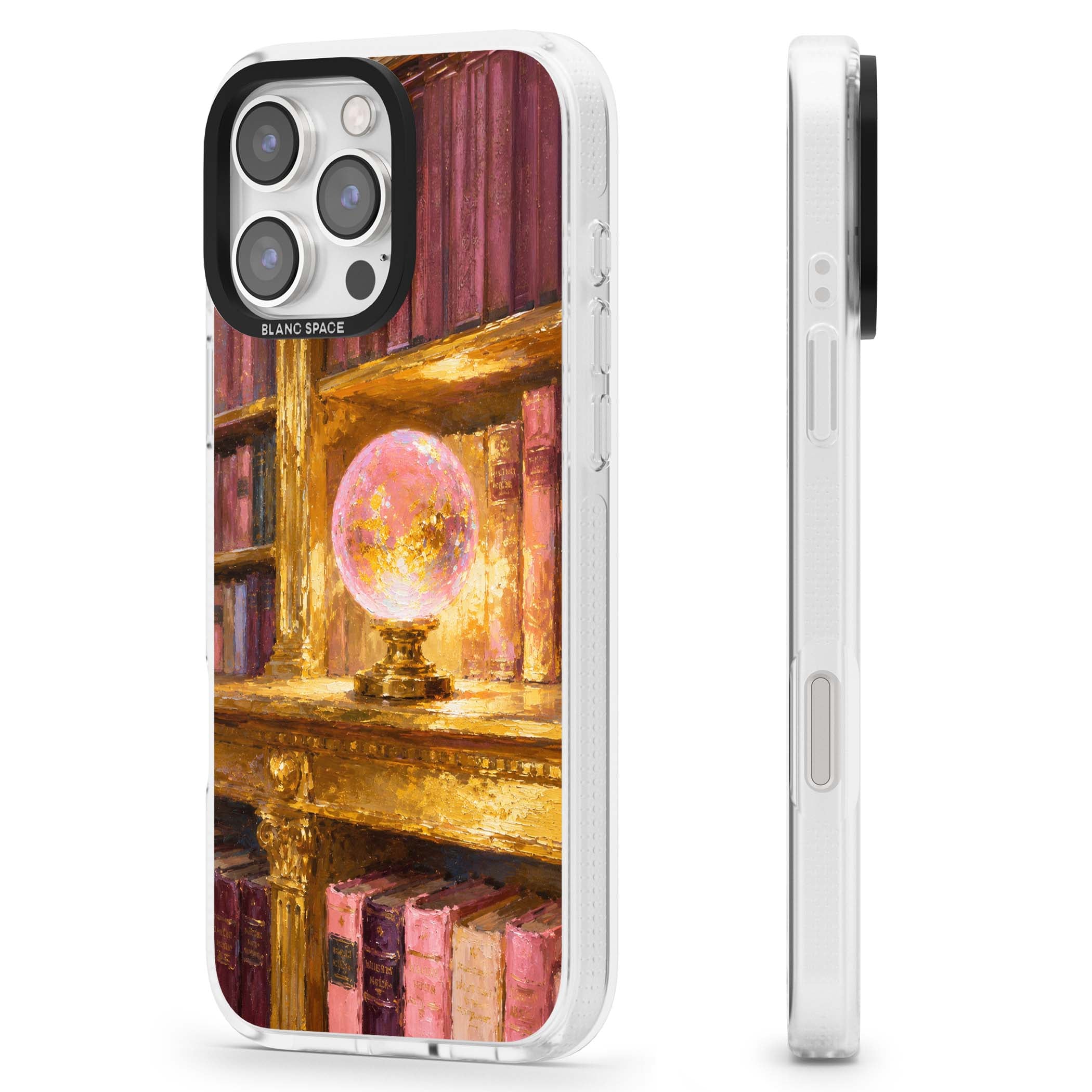 Gilded Library dark academia iPhone case featuring an oil painted crystal ball on a gilded library shelf with vintage | Clear Case Impact Air case for iPhone 16 Pro, iPhone 16 Pro Max
