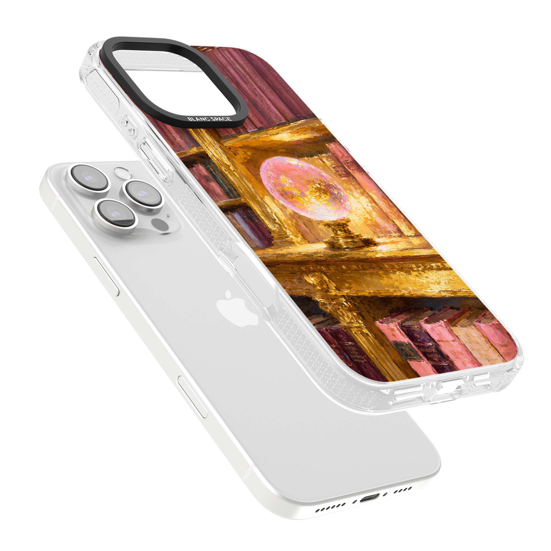 Gilded Library dark academia iPhone case featuring an oil painted crystal ball on a gilded library shelf with vintage | Clear Case Impact Air case for iPhone 16 Pro, iPhone 16 Pro Max