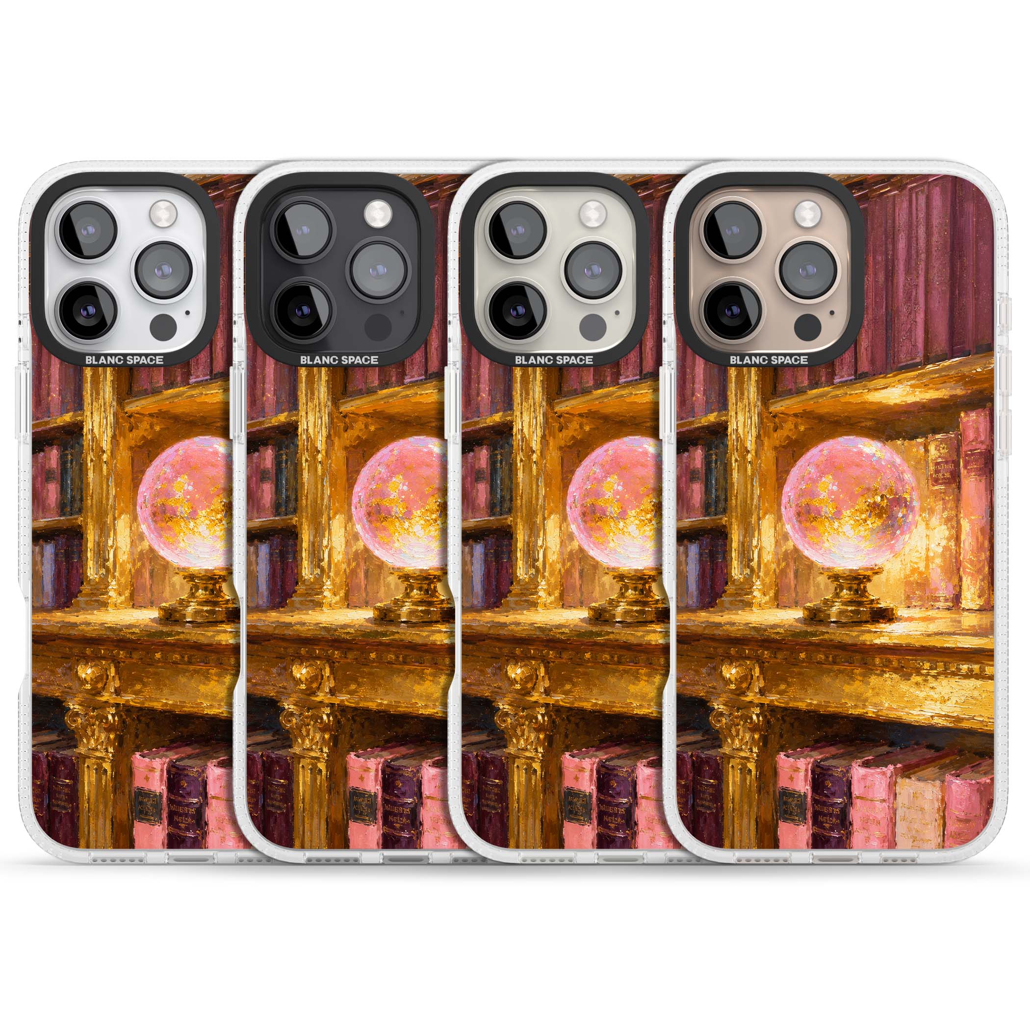 Gilded Library dark academia iPhone case featuring an oil painted crystal ball on a gilded library shelf with vintage | Clear Case Impact Air case for iPhone 16 Pro, iPhone 16 Pro Max