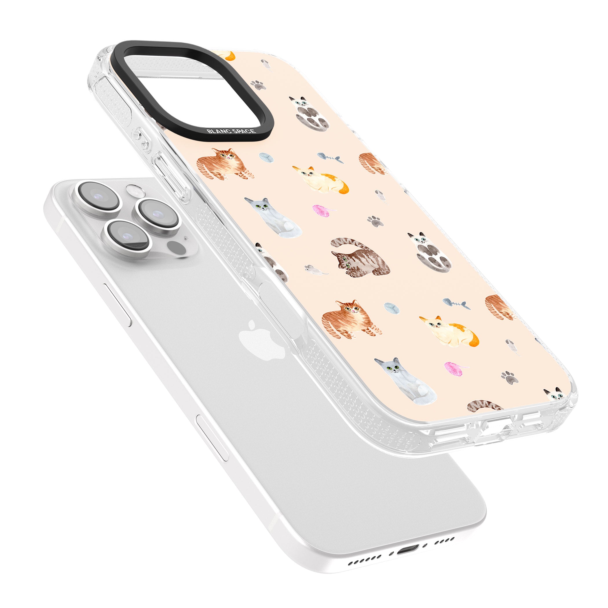 Cats with Toys iPhone 16 Pro Max / 16 Pro Clear Case Impact Air - Blanc Space