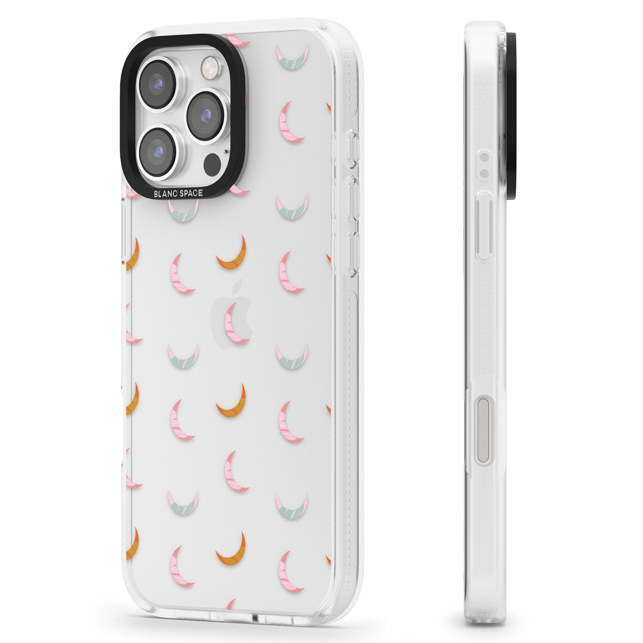 Colourful Crescent Moons iPhone 16 Pro Max / 16 Pro Clear Case Impact Air - Blanc Space