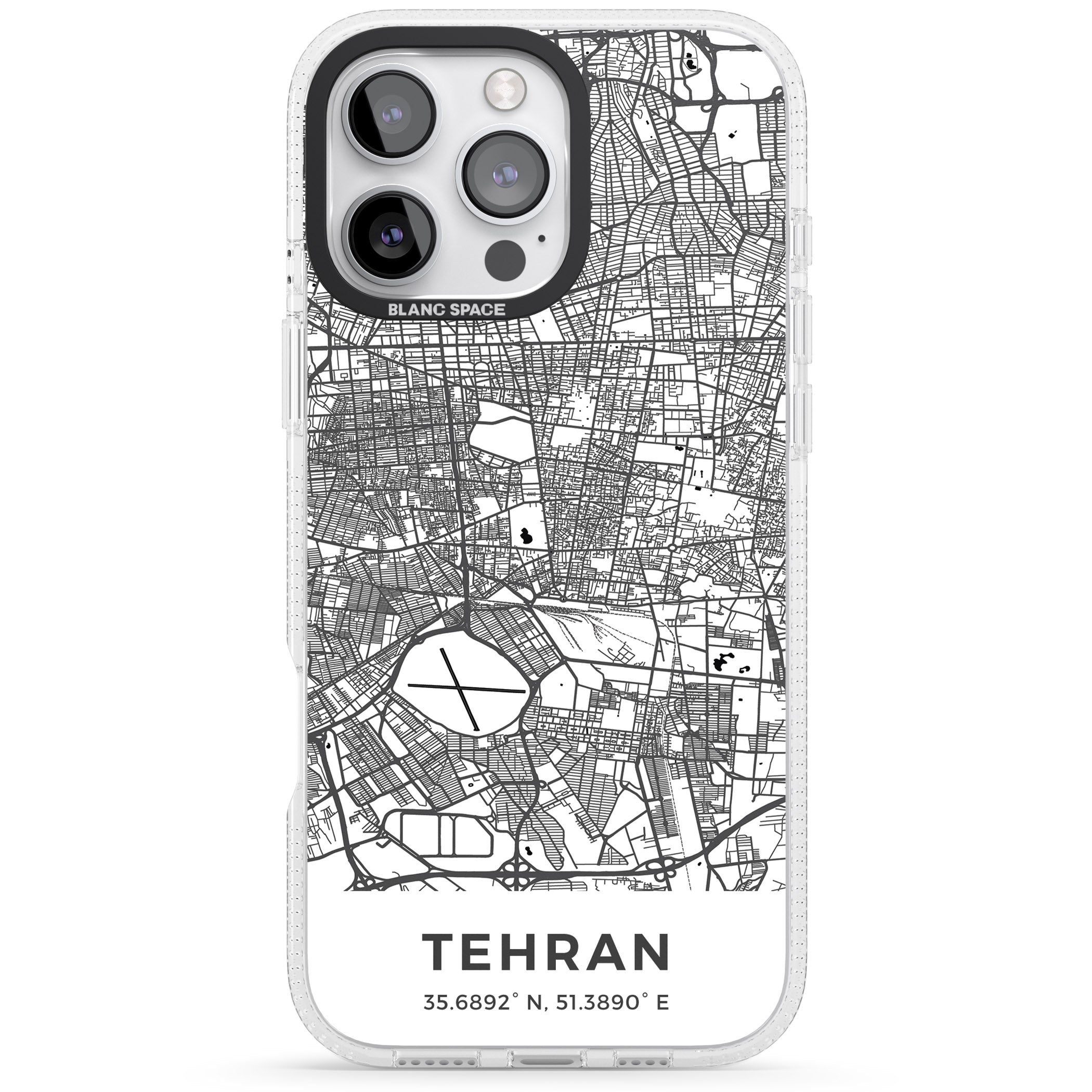 Map of Tehran, Iran iPhone 16 Pro Max / 16 Pro Clear Case Impact Air - Blanc Space