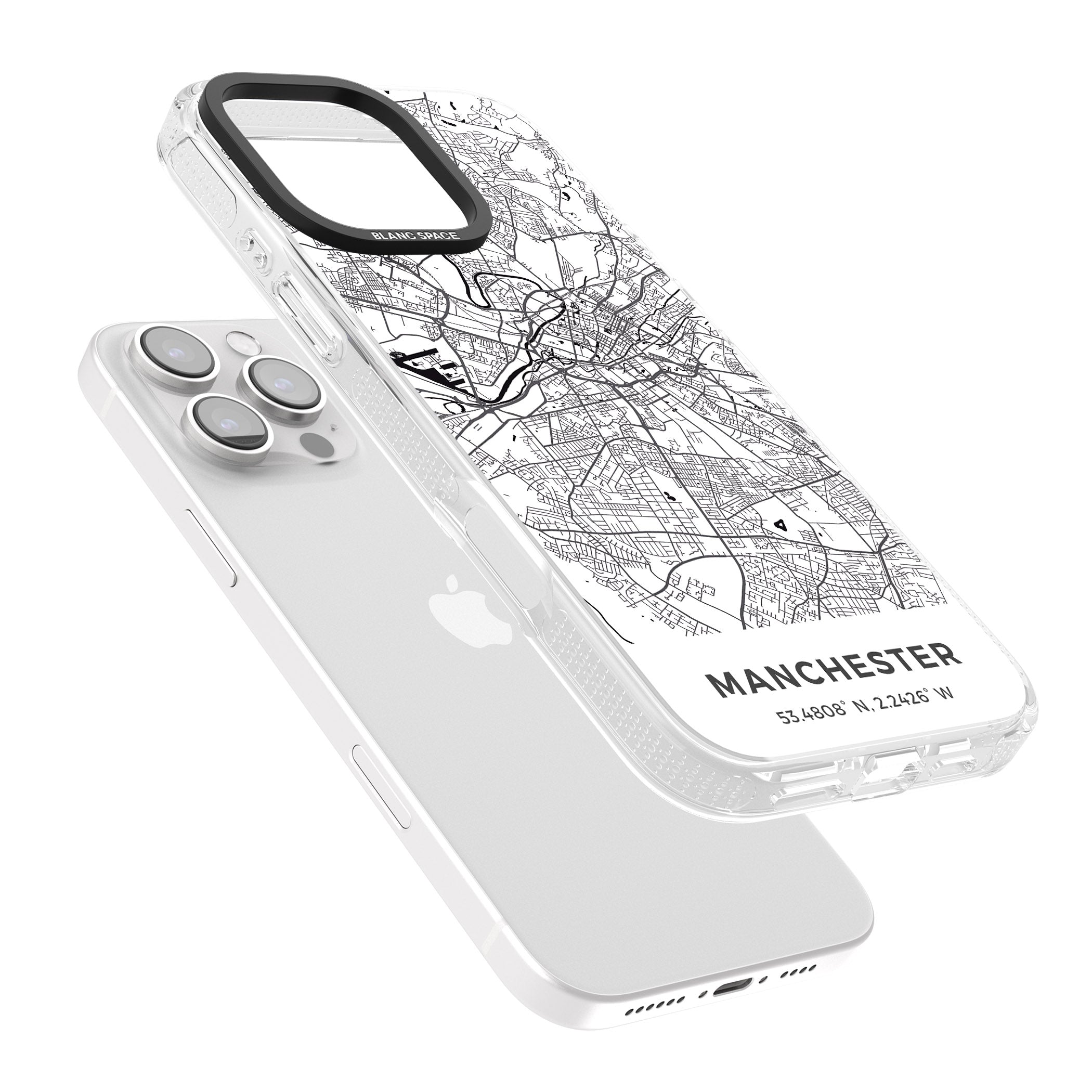 Map of Manchester, England iPhone 16 Pro Max / 16 Pro Clear Case Impact Air - Blanc Space