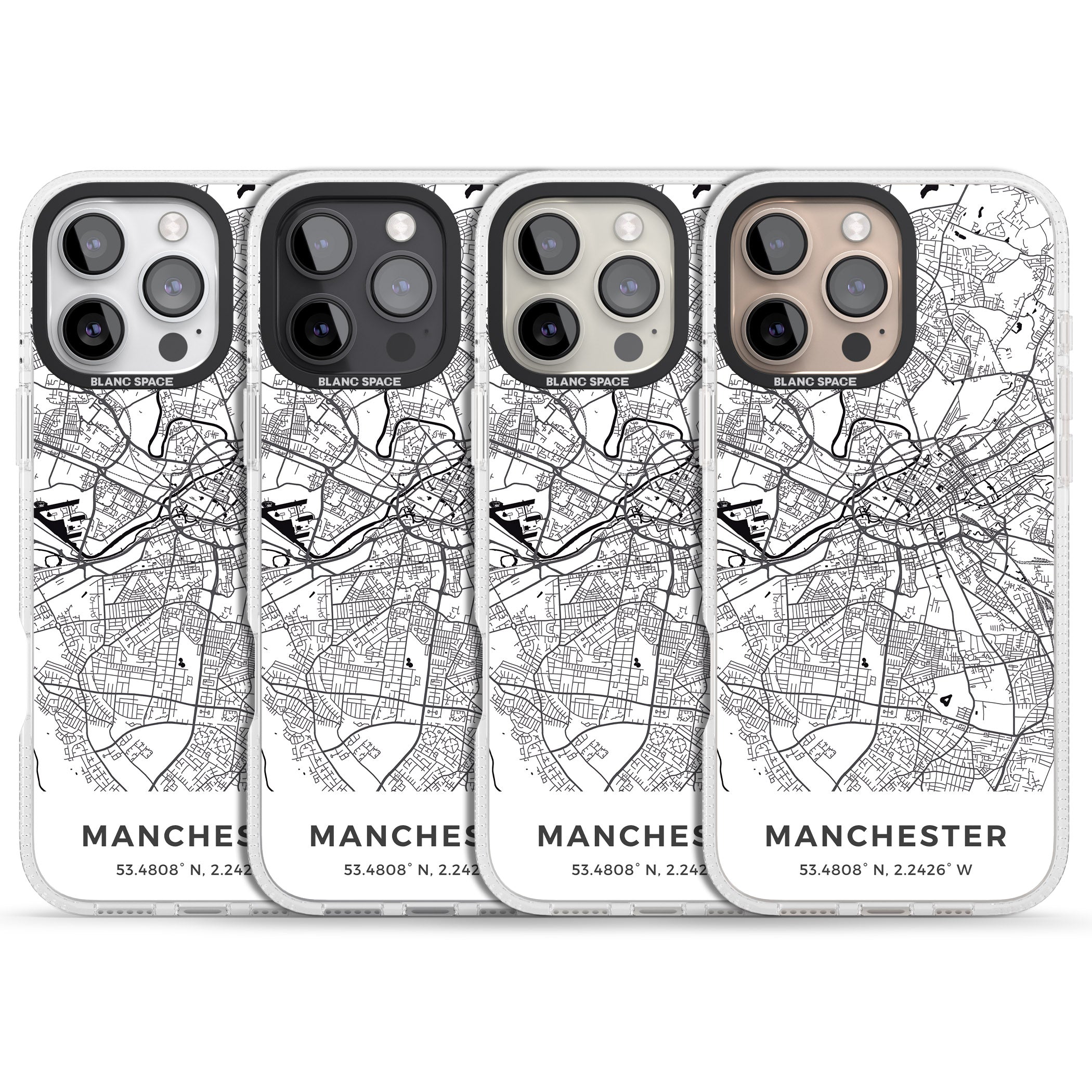 Map of Manchester, England iPhone 16 Pro Max / 16 Pro Clear Case Impact Air - Blanc Space