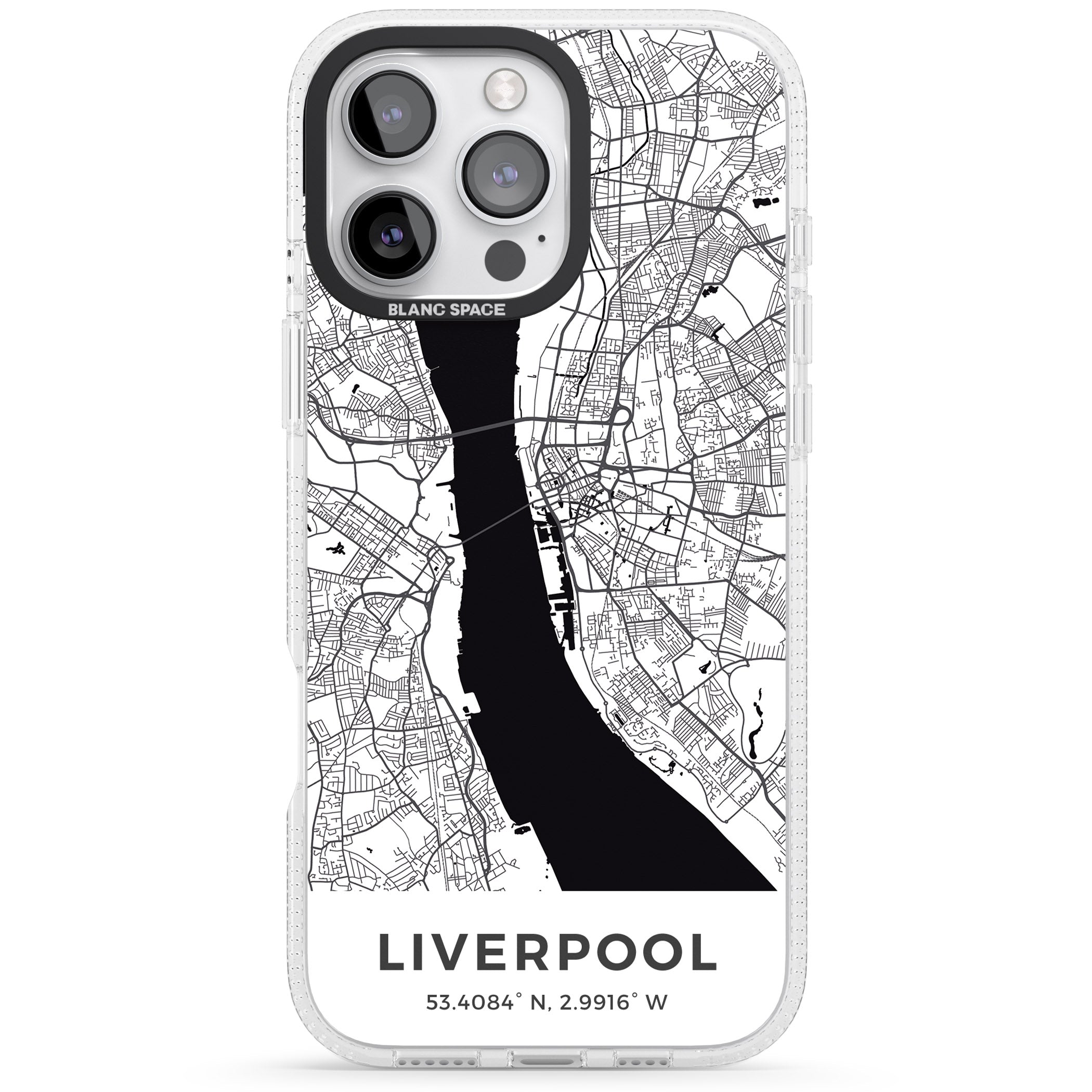 Map of Liverpool, England iPhone 16 Pro Max / 16 Pro Clear Case Impact Air - Blanc Space
