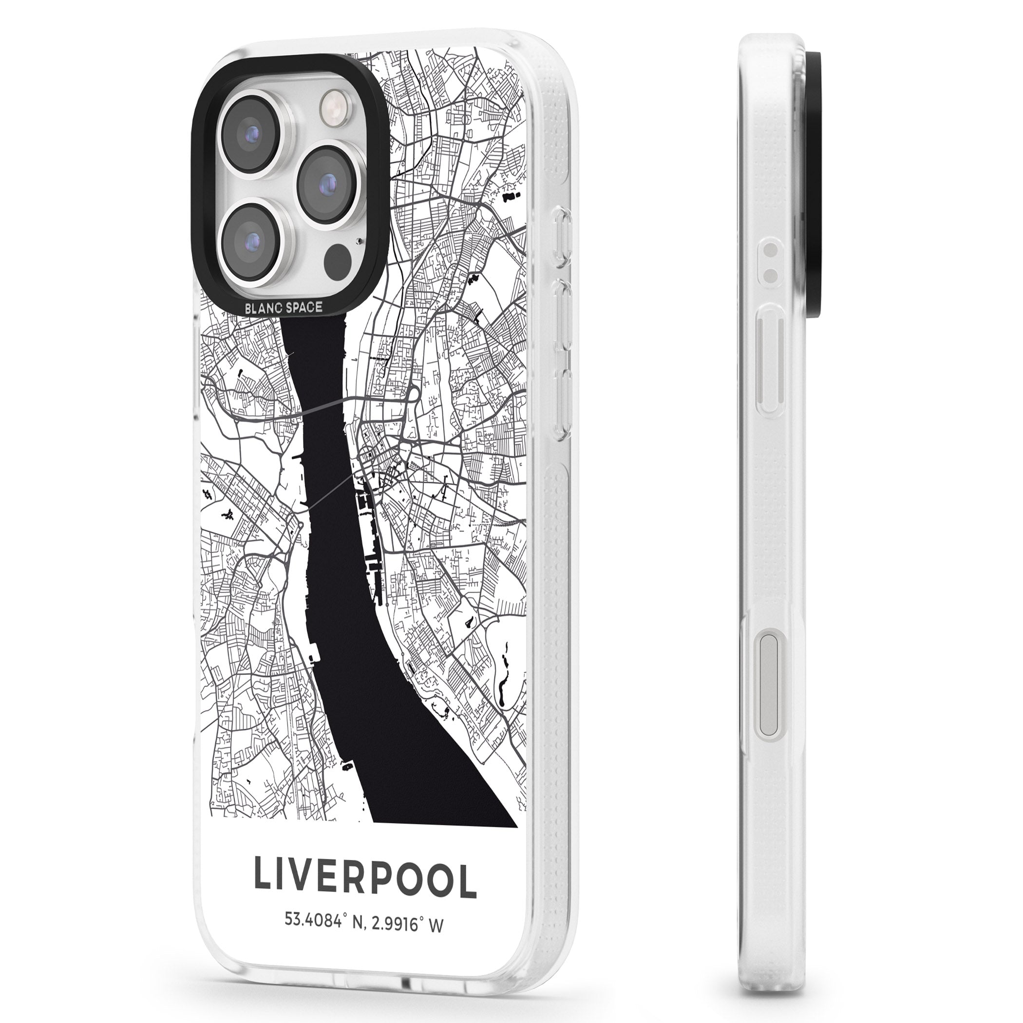 Map of Liverpool, England iPhone 16 Pro Max / 16 Pro Clear Case Impact Air - Blanc Space