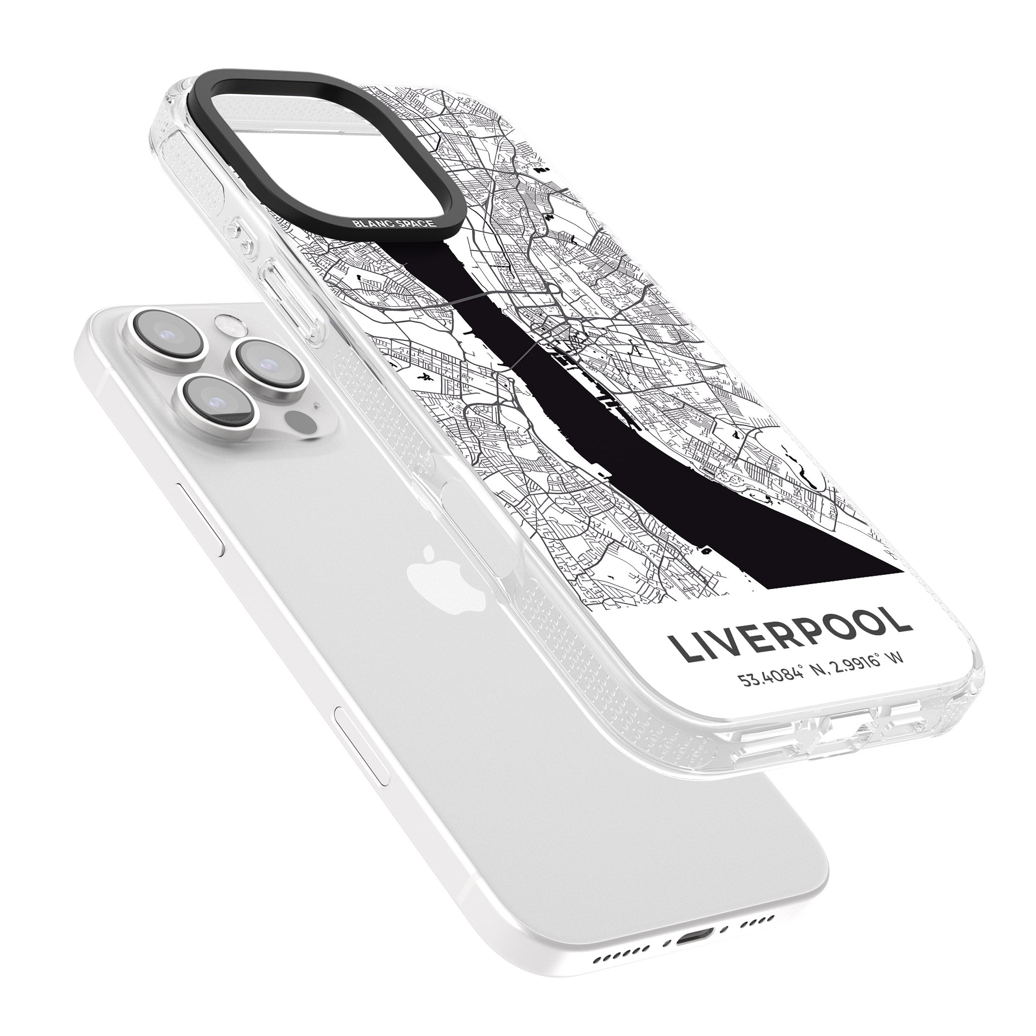 Map of Liverpool, England iPhone 16 Pro Max / 16 Pro Clear Case Impact Air - Blanc Space