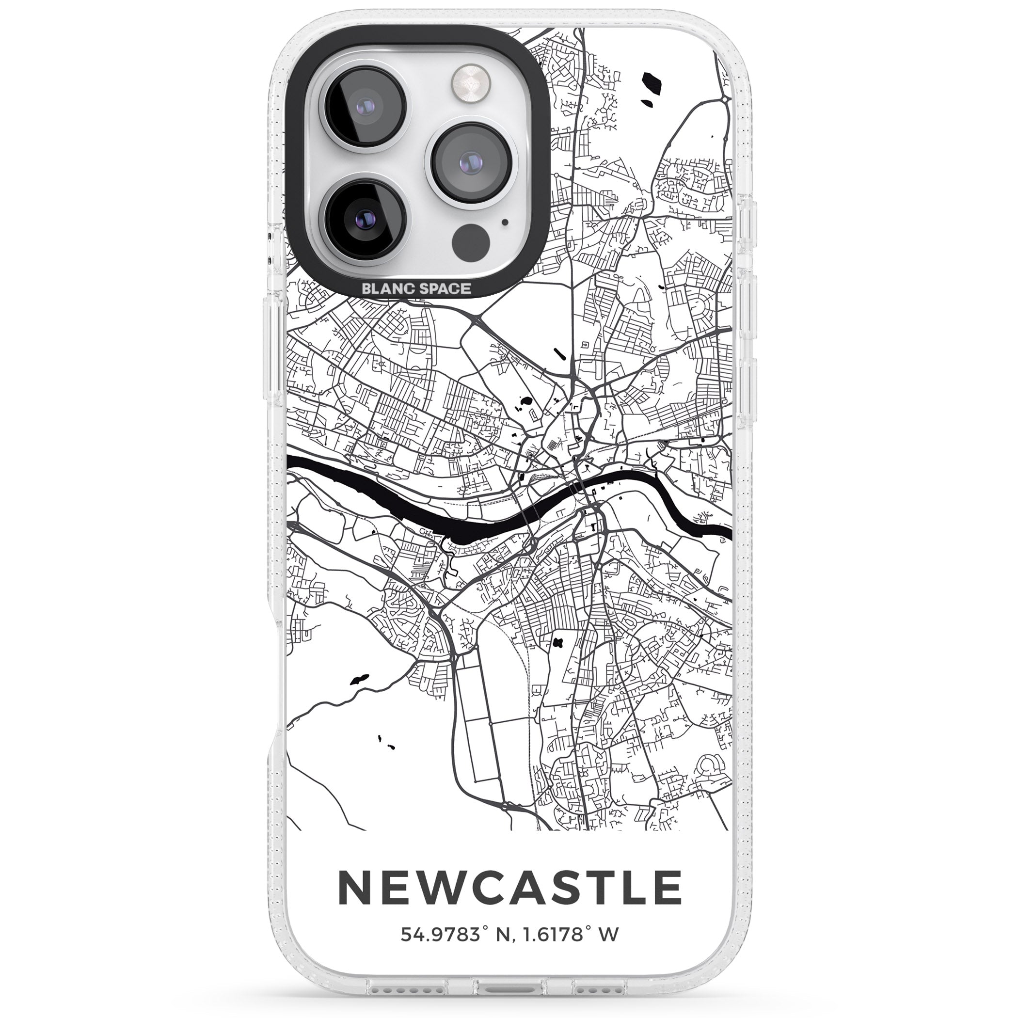 Map of Newcastle, England iPhone 16 Pro Max / 16 Pro Clear Case Impact Air - Blanc Space