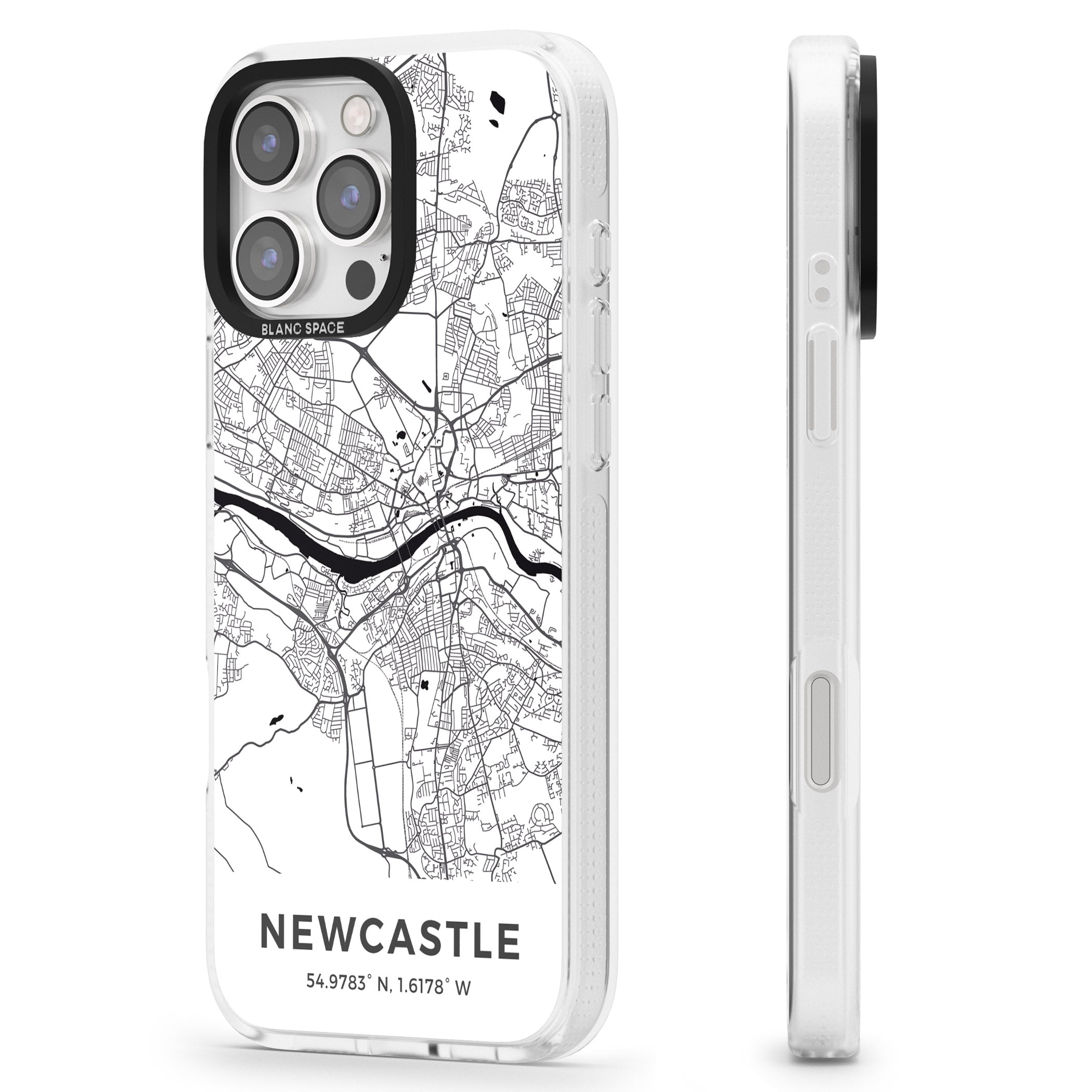 Map of Newcastle, England iPhone 16 Pro Max / 16 Pro Clear Case Impact Air - Blanc Space