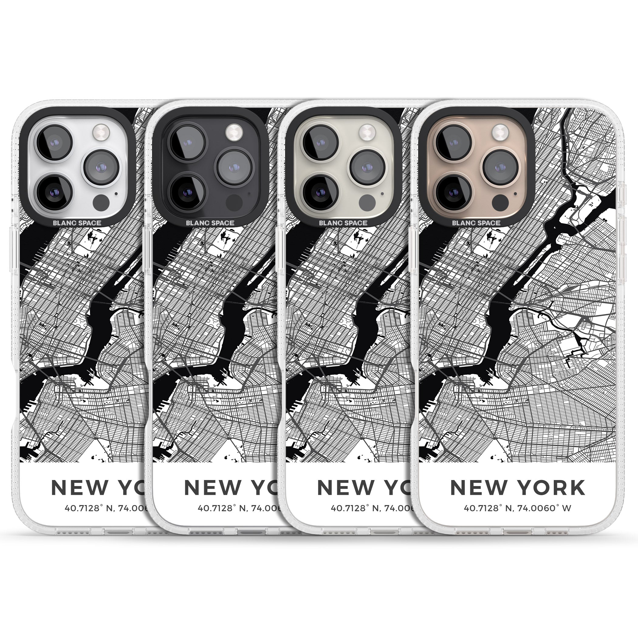 Map of New York, New York iPhone 16 Pro Max / 16 Pro Clear Case Impact Air - Blanc Space