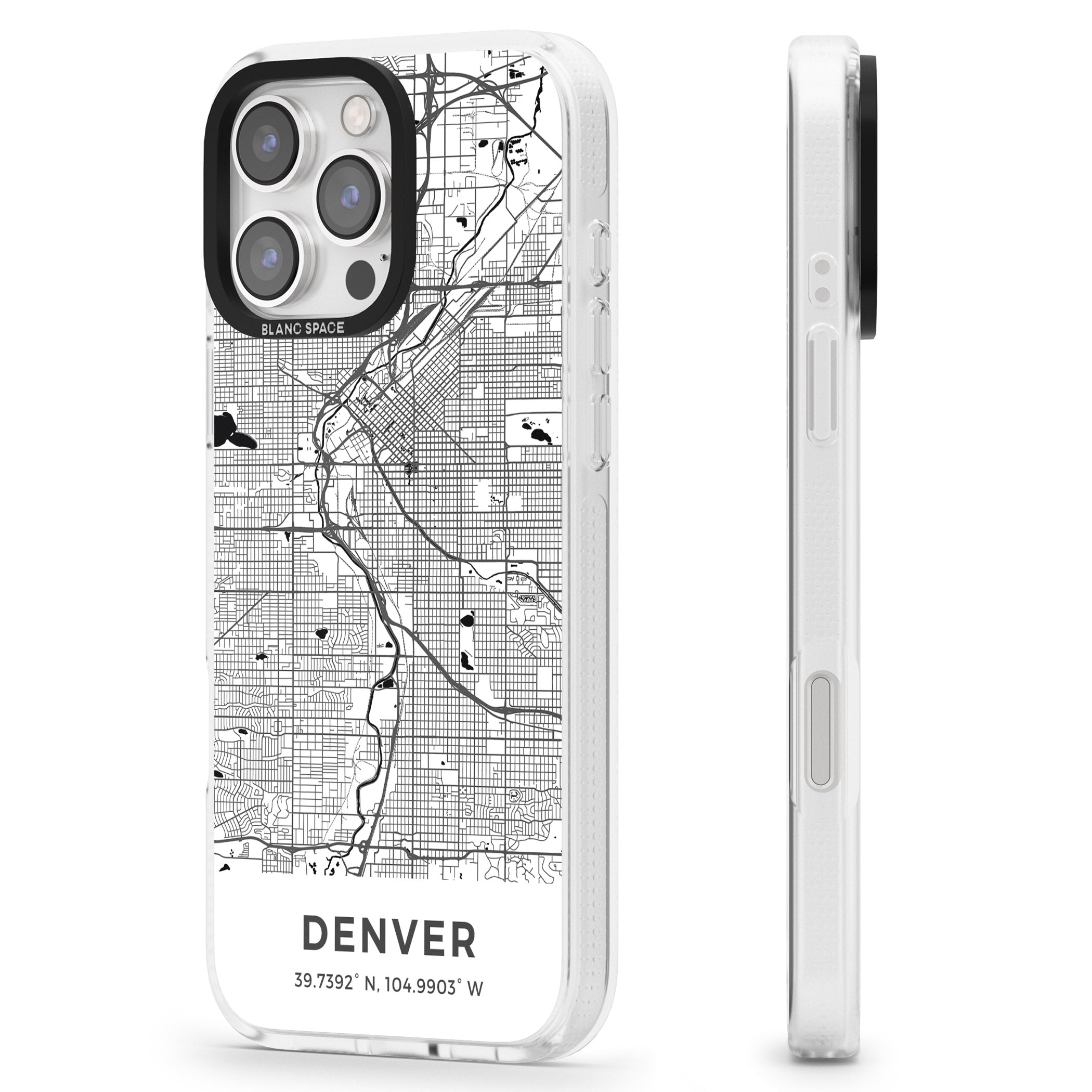Map of Denver, Colorado iPhone 16 Pro Max / 16 Pro Clear Case Impact Air - Blanc Space